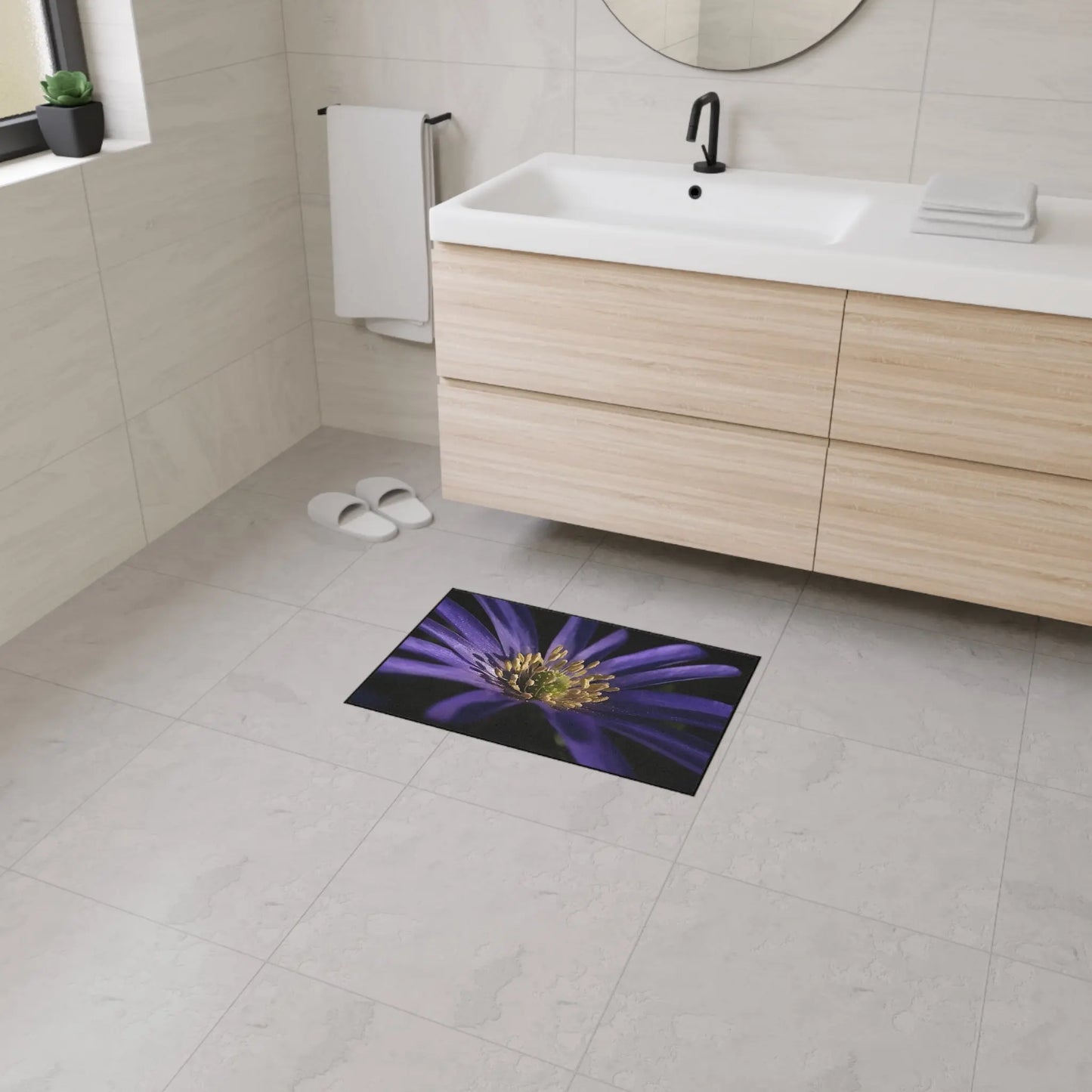 Heavy Duty Floor Mat featuring purple anemone