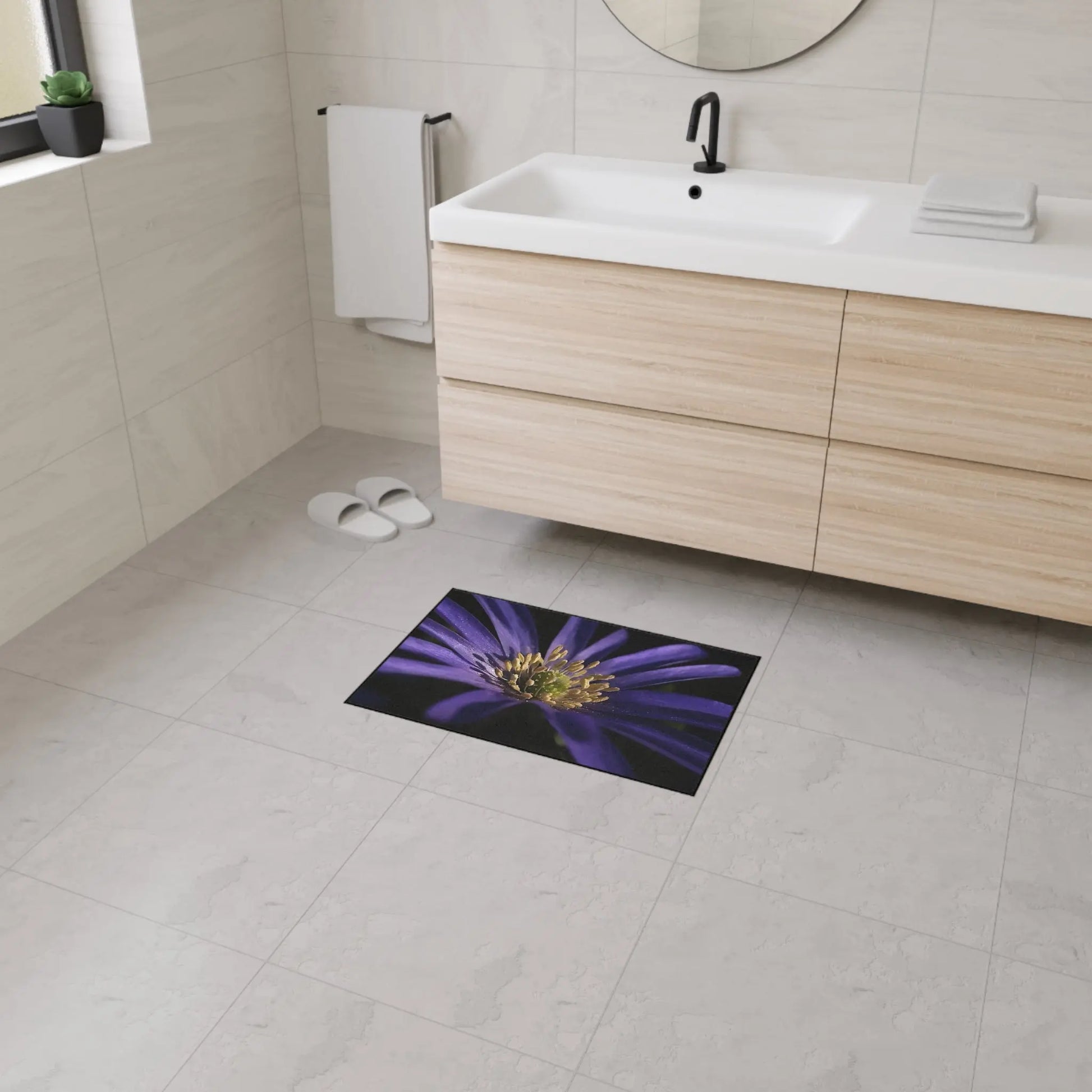 Heavy Duty Floor Mat featuring purple anemone