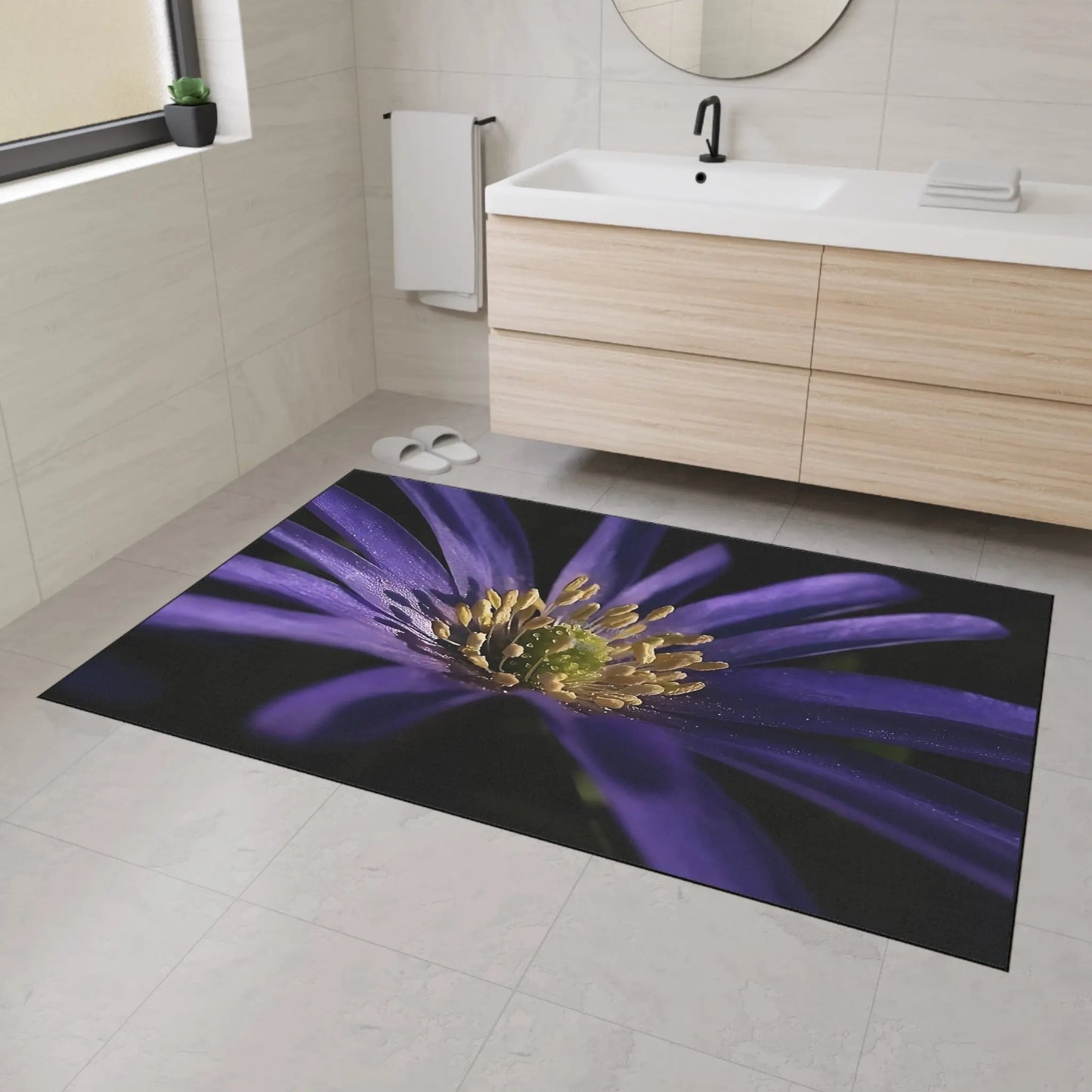 Heavy Duty Floor Mat featuring purple anemone