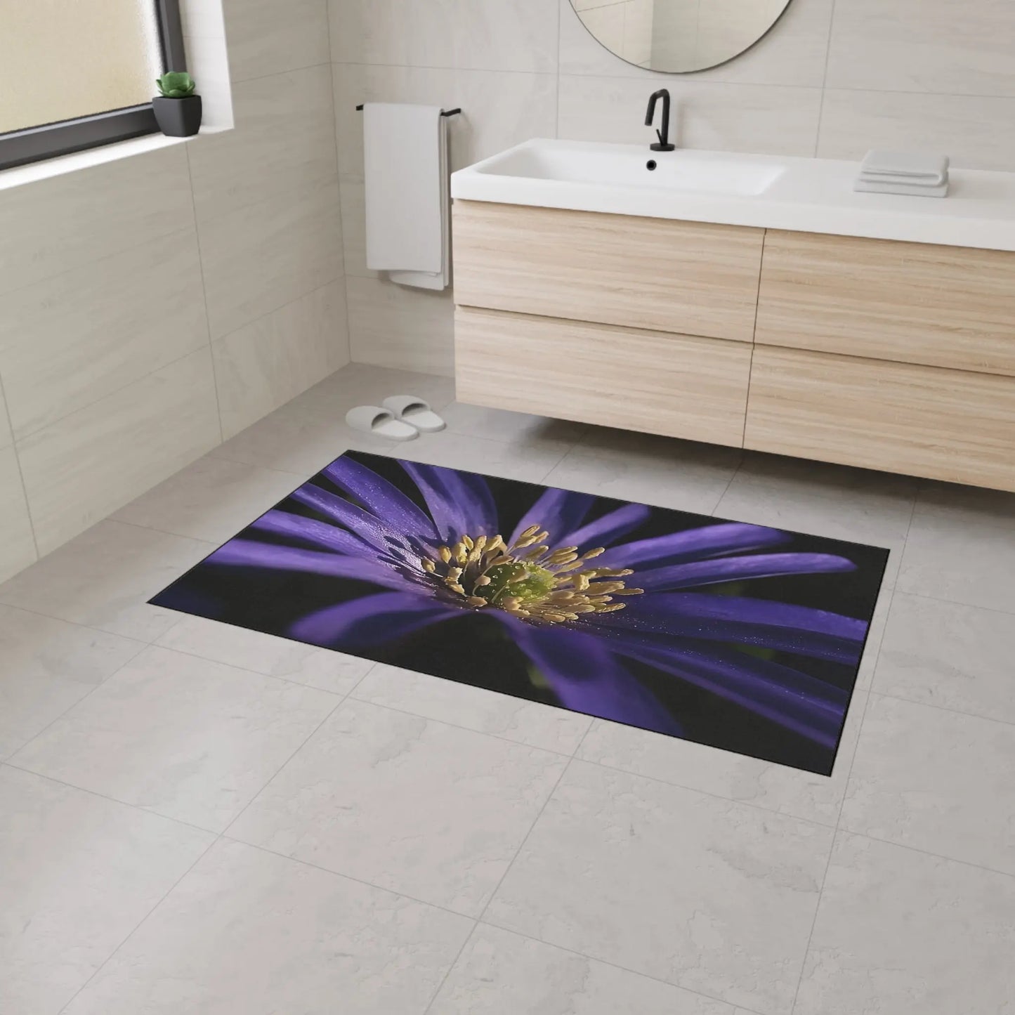 Heavy Duty Floor Mat featuring purple anemone