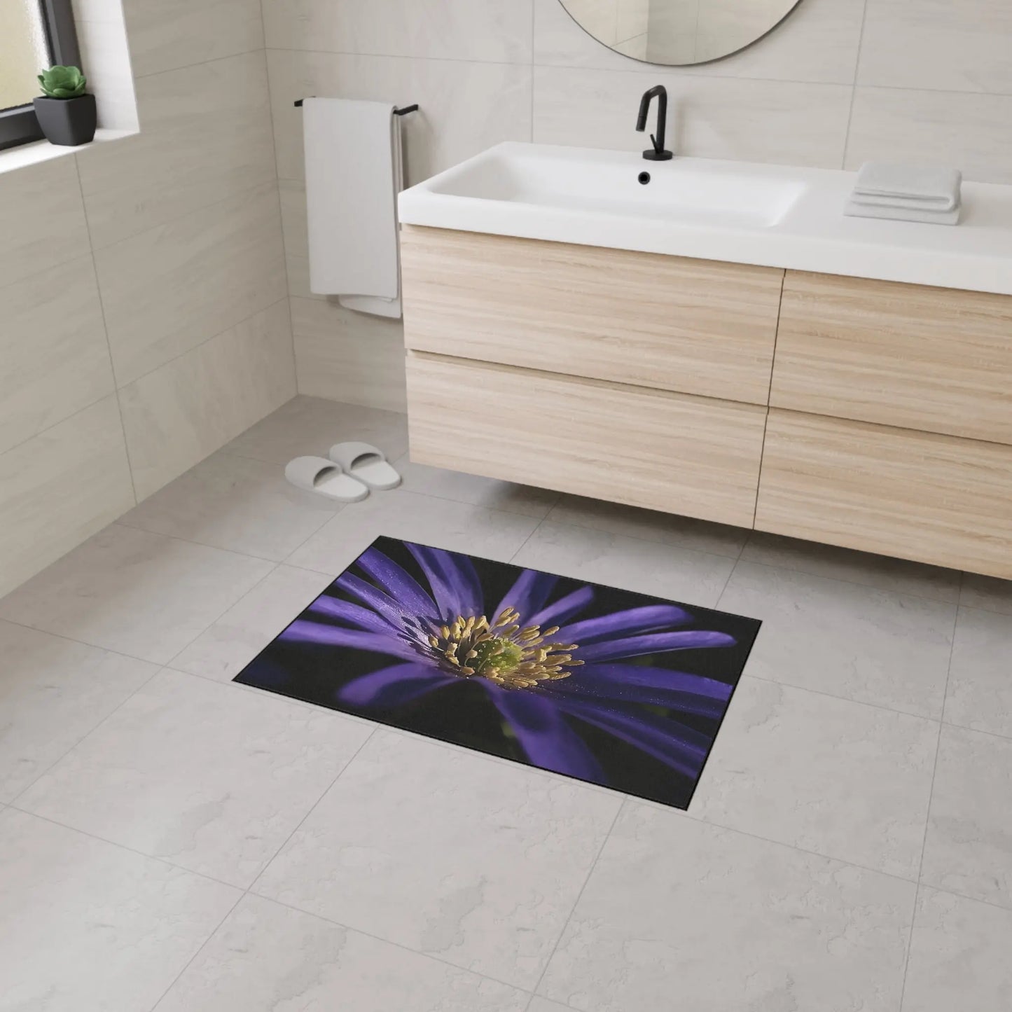 Heavy Duty Floor Mat featuring purple anemone