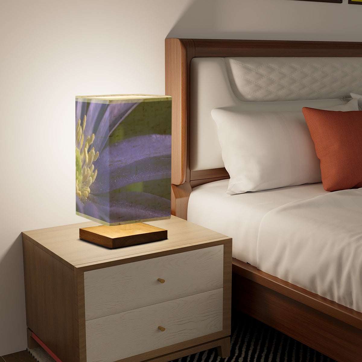 Square Table Lamp featuring purple anemone close up size: 5.5''x5.5''x11''