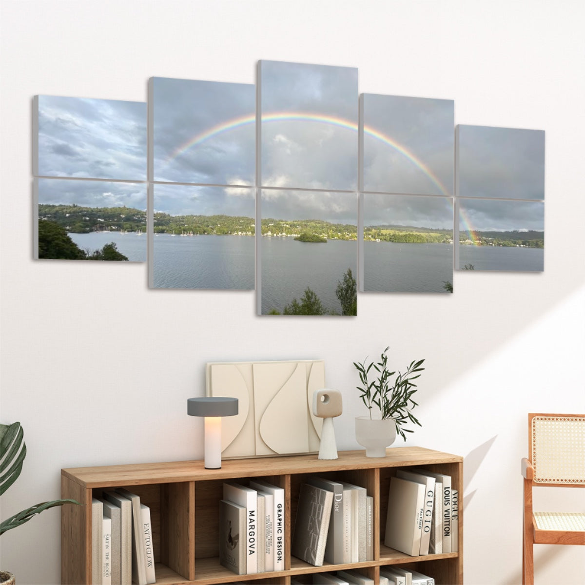 Papis Canvas Rainbow Landscape 10 Decorative Sound Absorbing Panels panoramic lake landscape with rainbow over water