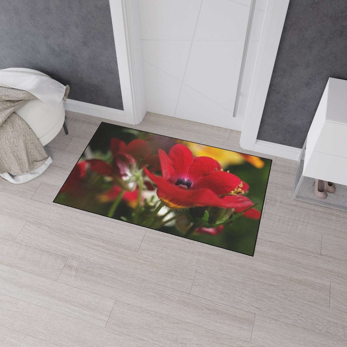 Heavy Duty Floor Mat featuring red flower