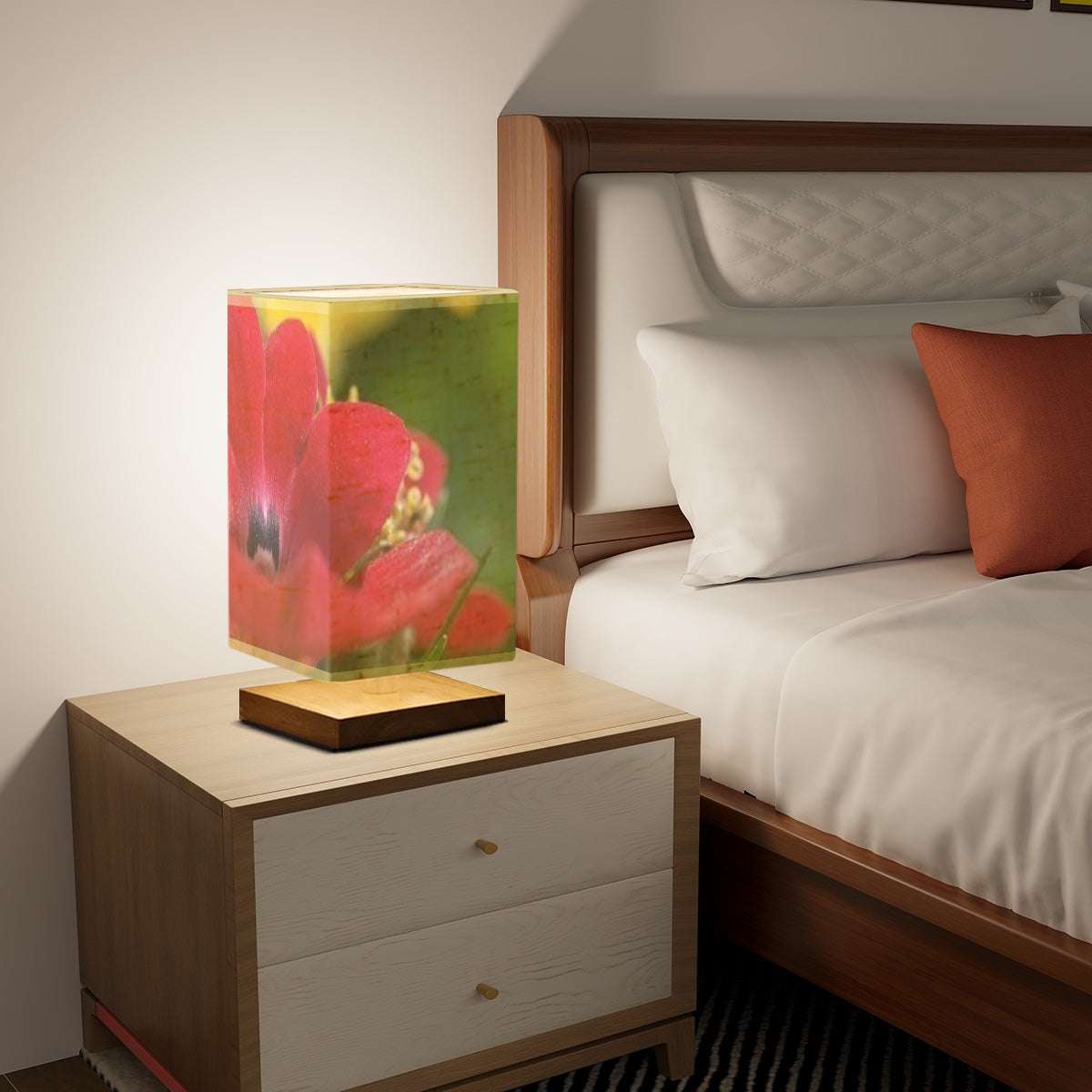 Square Table Lamp featuring red flower close up photo graph size: 5.5''x5.5''x11''