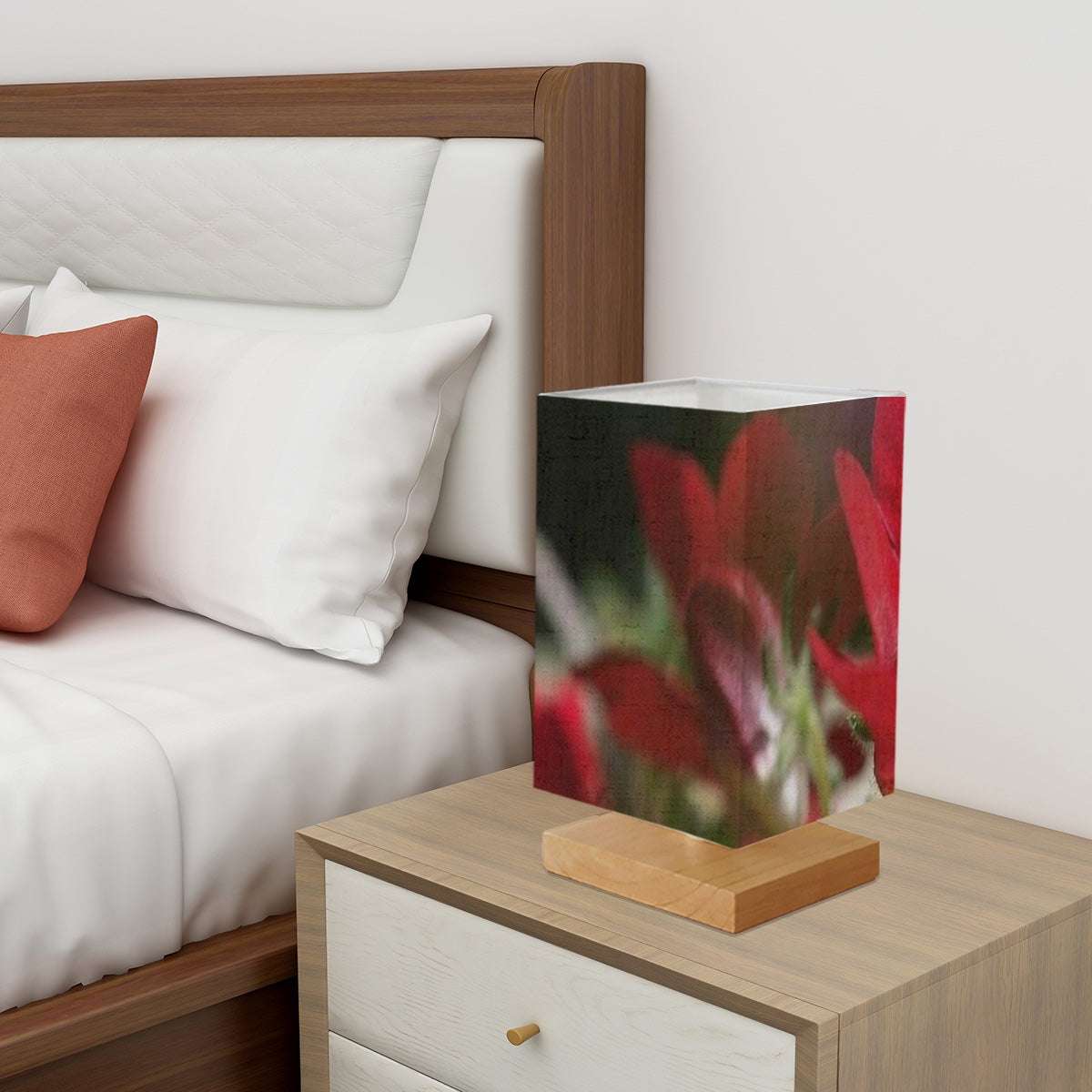 Square Table Lamp featuring red flower close up photo graph size: 5.5''x5.5''x11''