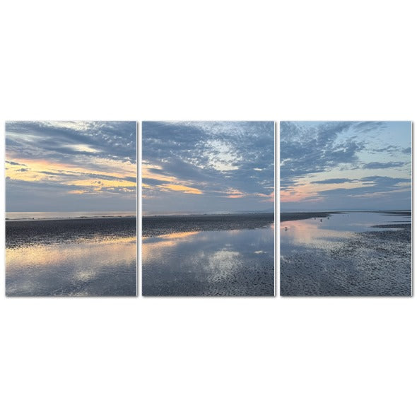 Made in UK Triptych Canvas featuring Clouds Reflection in Blackpool at Sunset Three panel coastal wall art