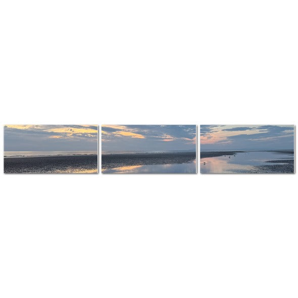 Made in UK Triptych Canvas featuring Clouds Reflection in Blackpool at Sunset three panel seascape with wet sand reflection