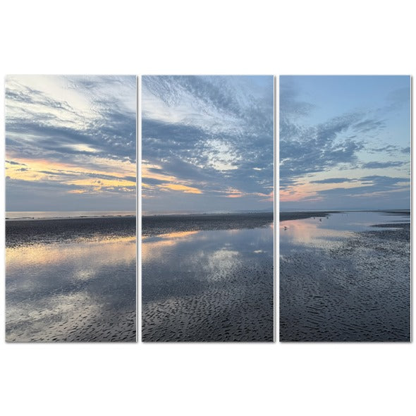 Made in UK Triptych Canvas featuring Clouds Reflection in Blackpool at Sunset. wall art by Papis Canvas