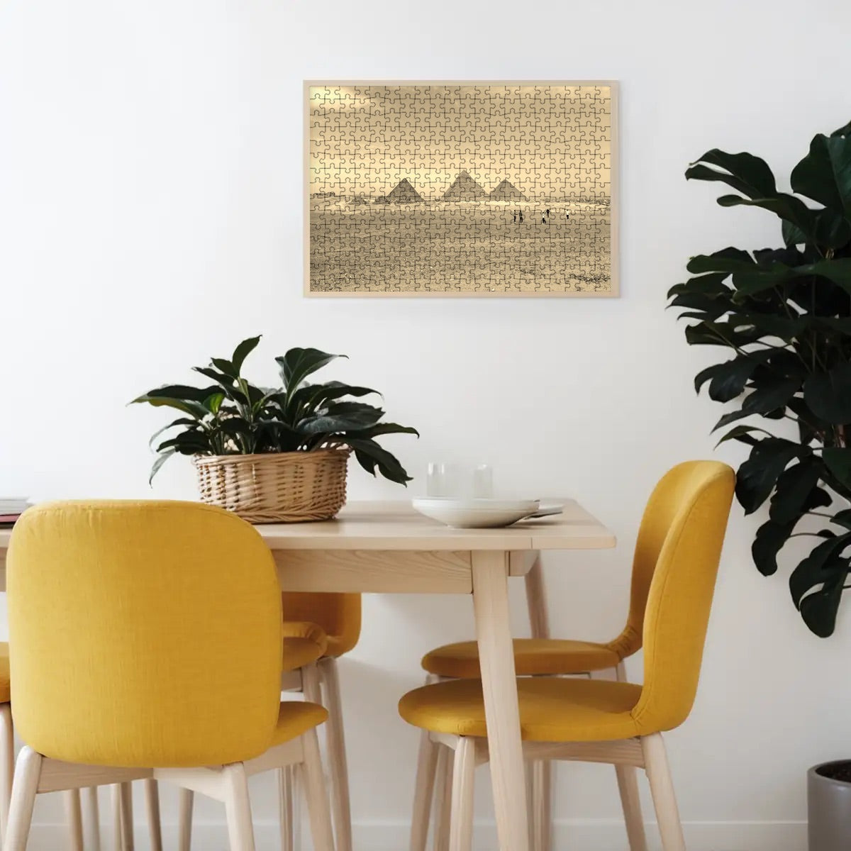 Sepia-toned photo of the Pyramids of Giza, giving a vintage, warm desert atmosphere.