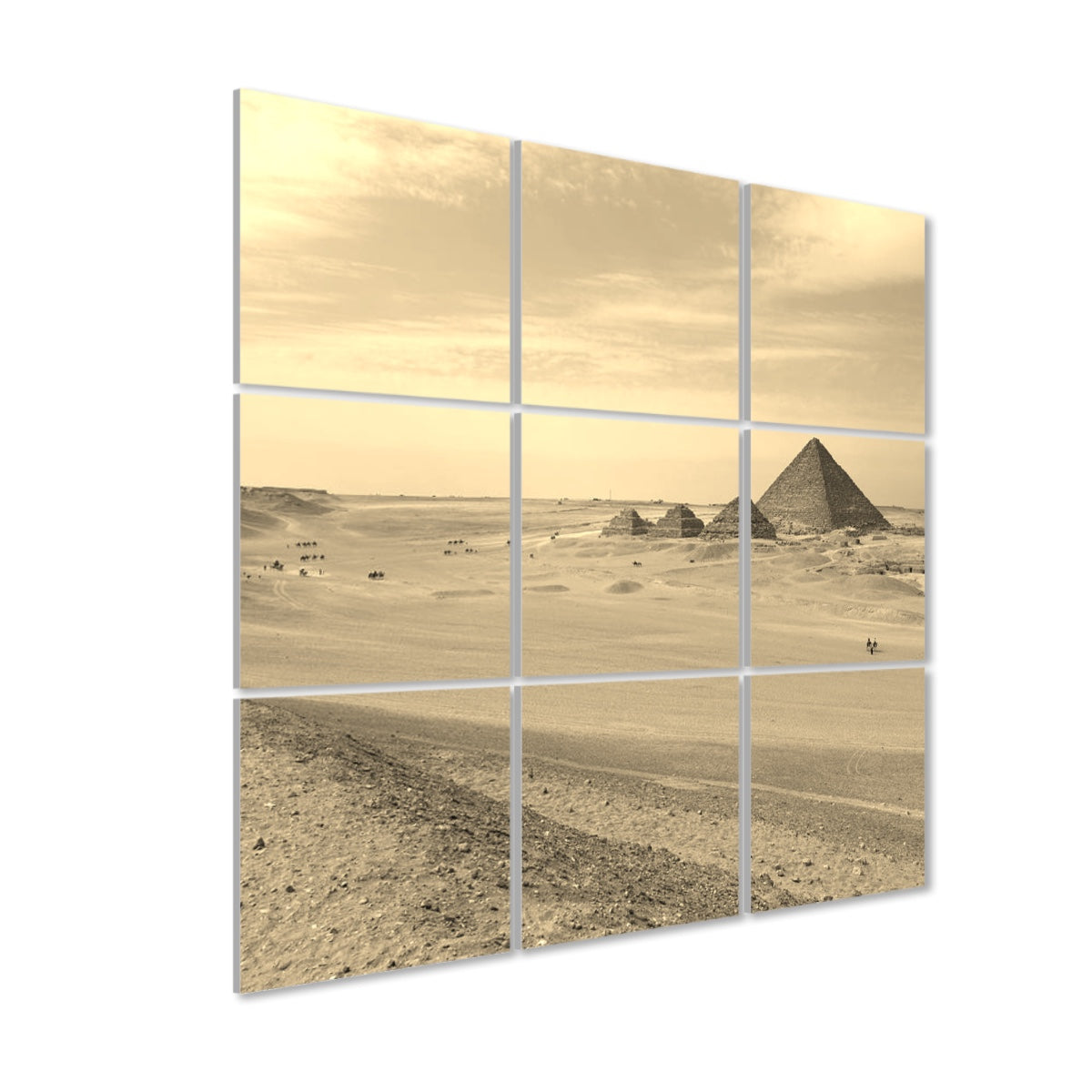 9 Decorative Sound Absorbing Wall Panel featuring Pyramid of Menkaure in Giza, size: 24''x24'', color: sepia