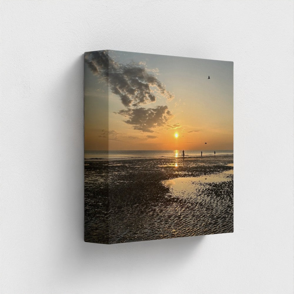 Papi's Canvas wall art featuring a sunset beach scene printed with Eco-Friendly Giclee technology