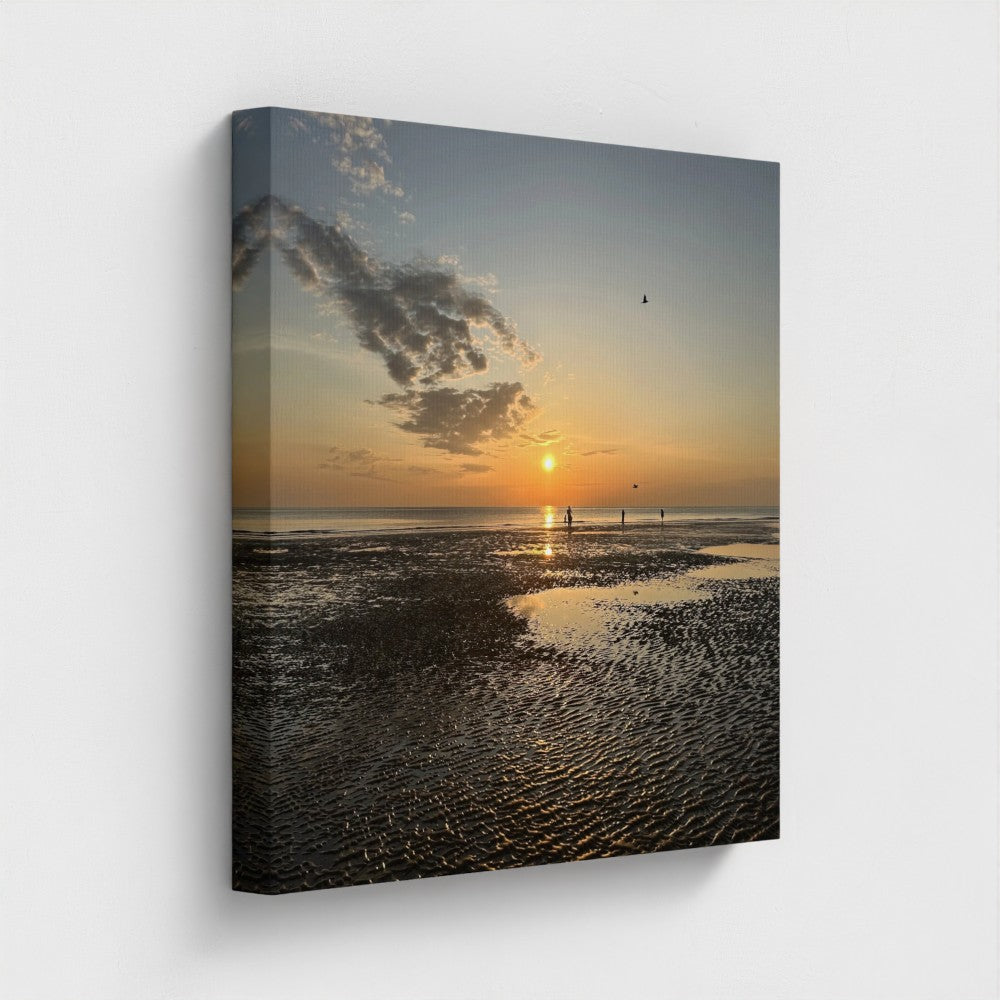 Sunset beach scene printed on canvas featuring Eco-Friendly Giclee by Papi's Canvas