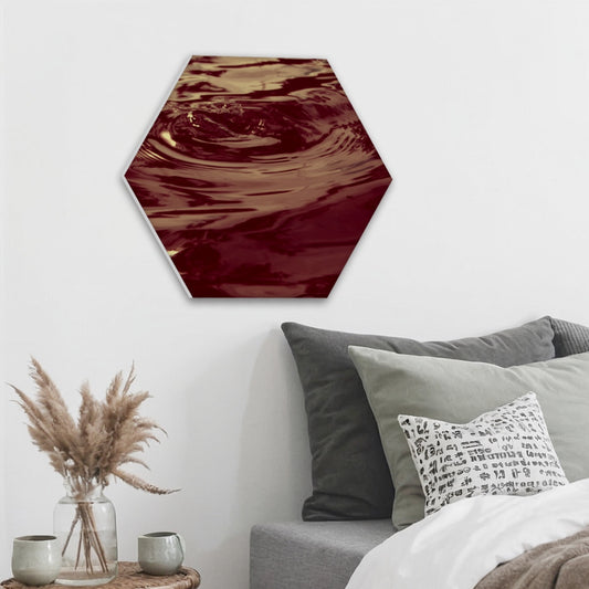 hexagonal decorative sound absorbing panel featuring waves on the water, color: brownie