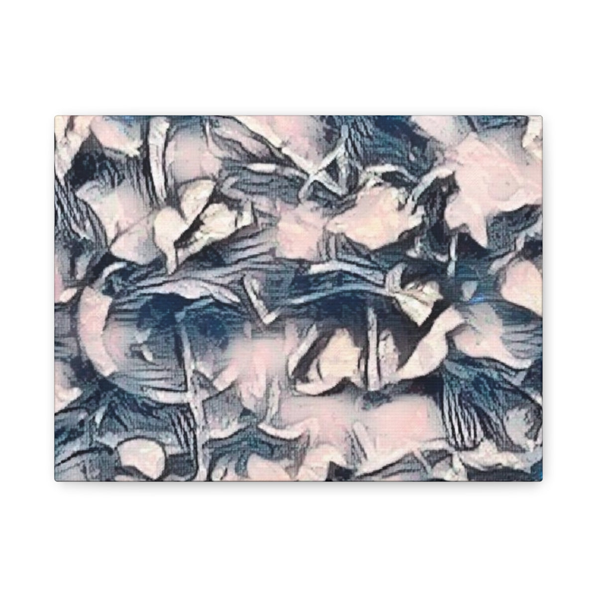 A blend of muted rose, lavender, and midnight blue in layered strokes, both quiet and expressive