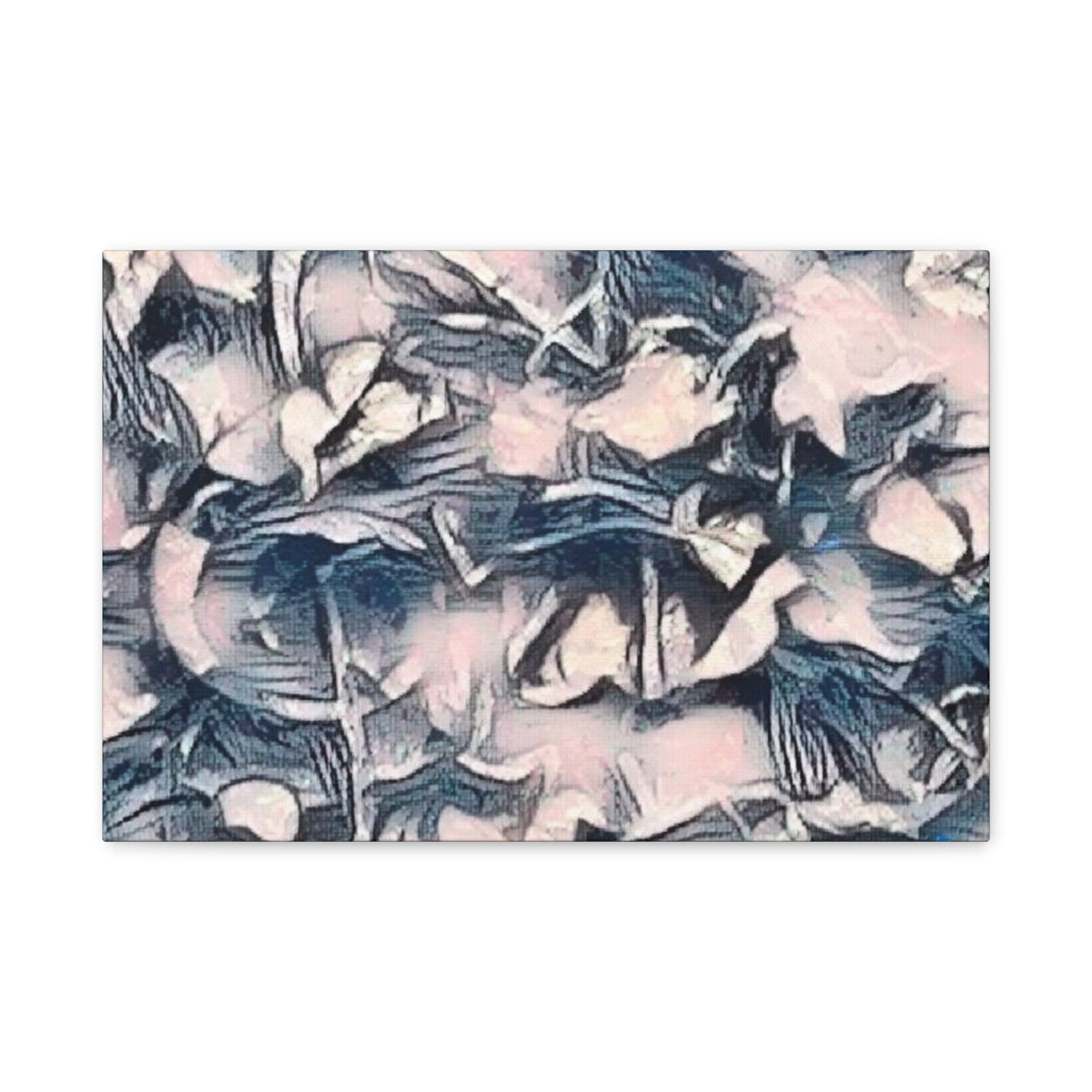 A blend of muted rose, lavender, and midnight blue in layered strokes, both quiet and expressive