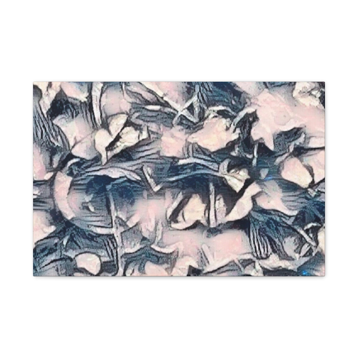 A blend of muted rose, lavender, and midnight blue in layered strokes, both quiet and expressive