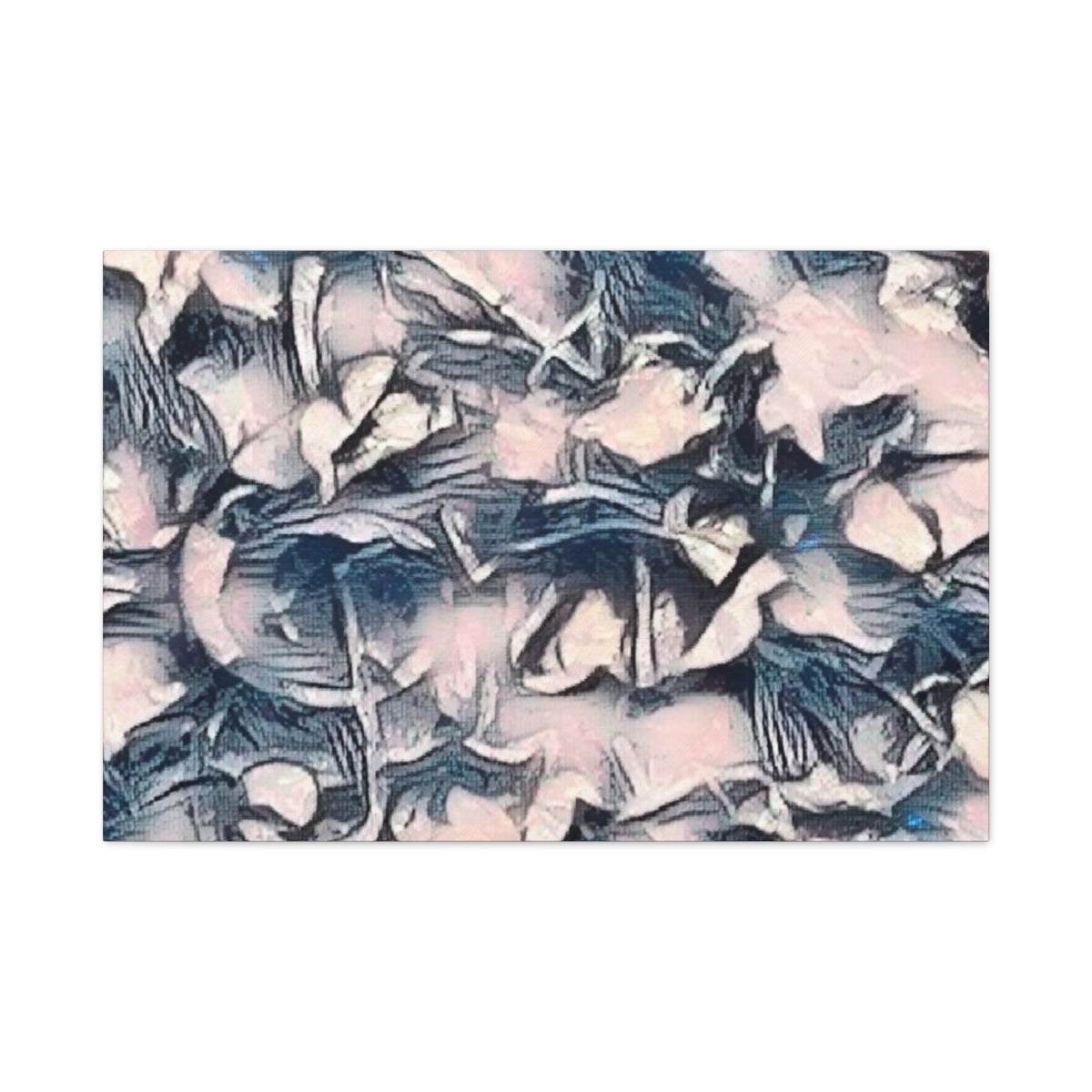 A blend of muted rose, lavender, and midnight blue in layered strokes, both quiet and expressive