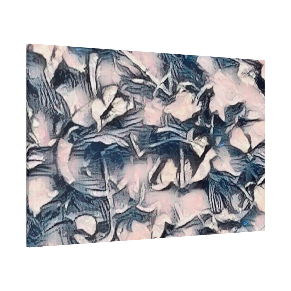 A blend of muted rose, lavender, and midnight blue in layered strokes, both quiet and expressive