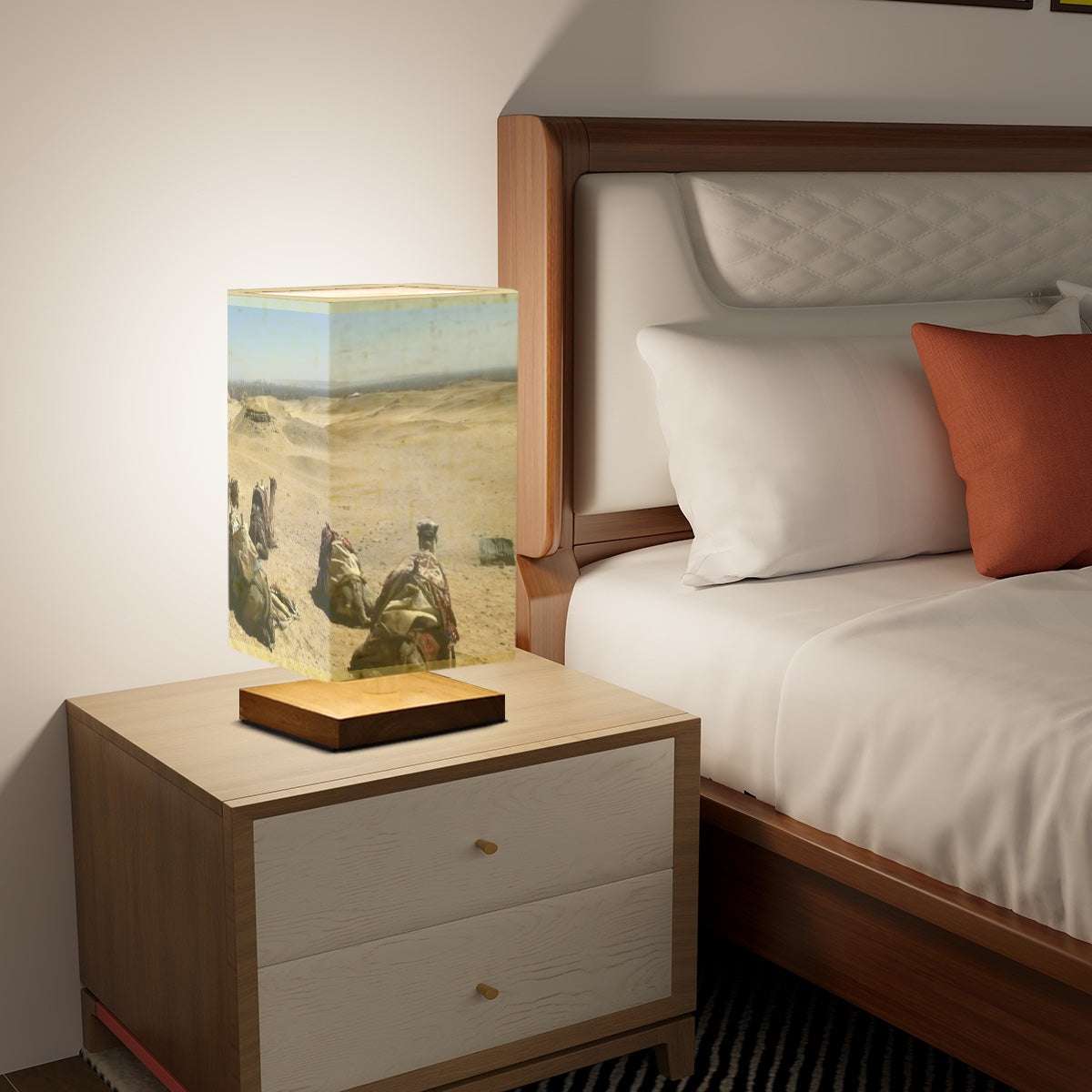 Square Table Lamp featuring camels desert and pyramids in distance size: 5.5''x5.5''x11''