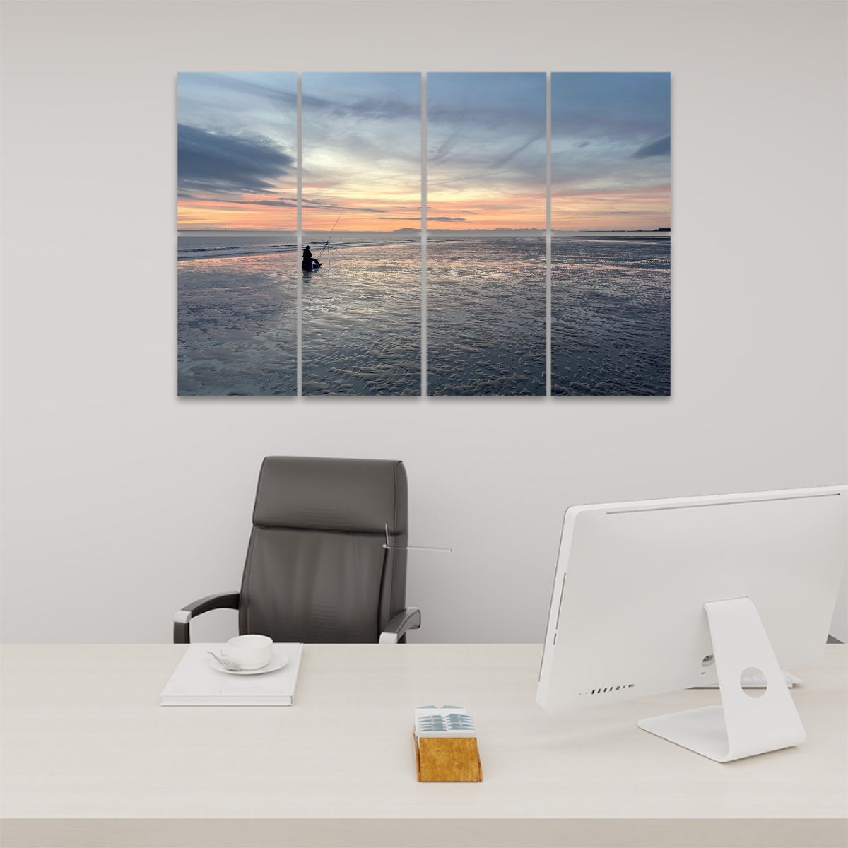 8 Decorative Sound Absorbing Wall Panels featuring ocean sunset with fisherman