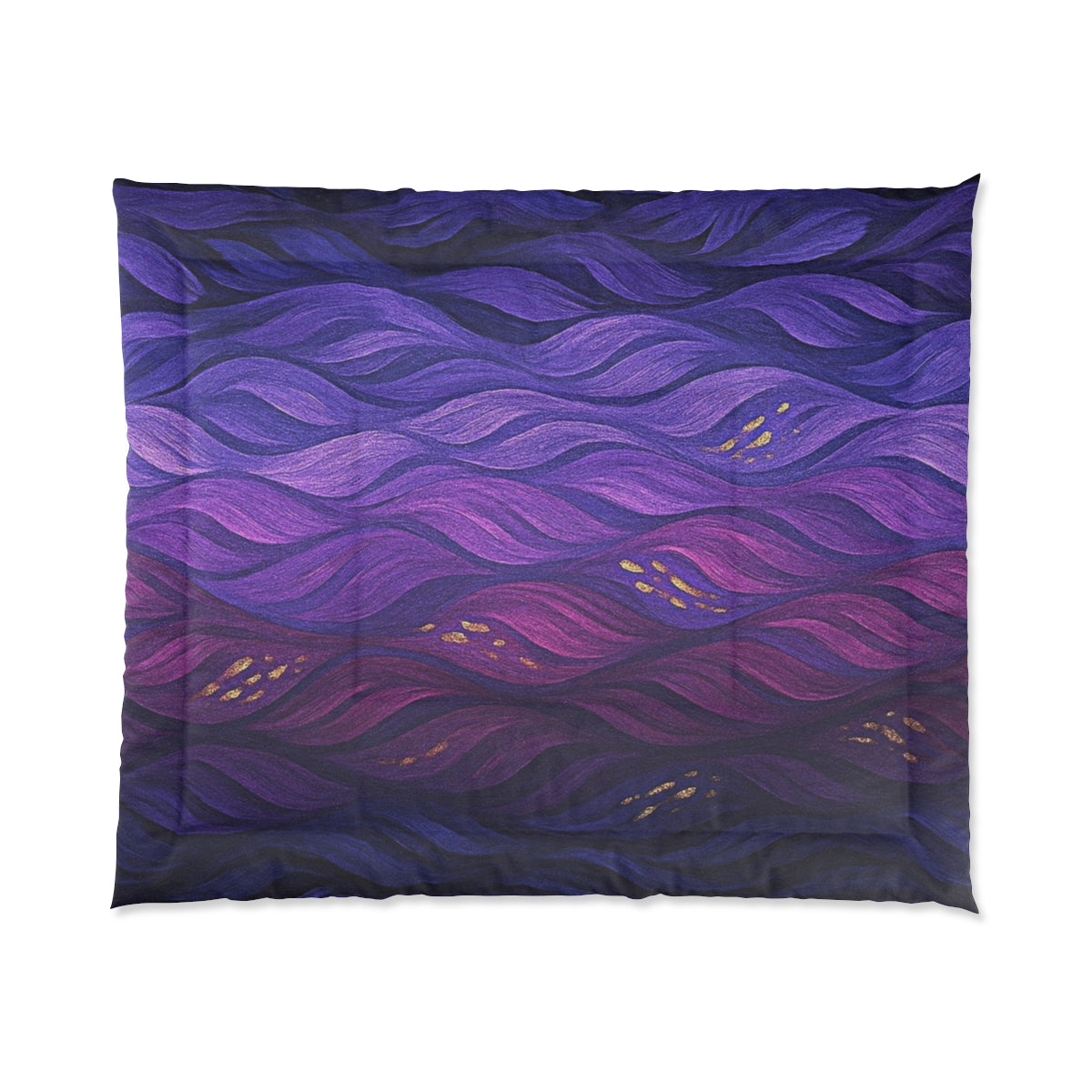 Oversized comforter exploding with layered technicolor brilliance and gold flecks. Size: 104" × 88"