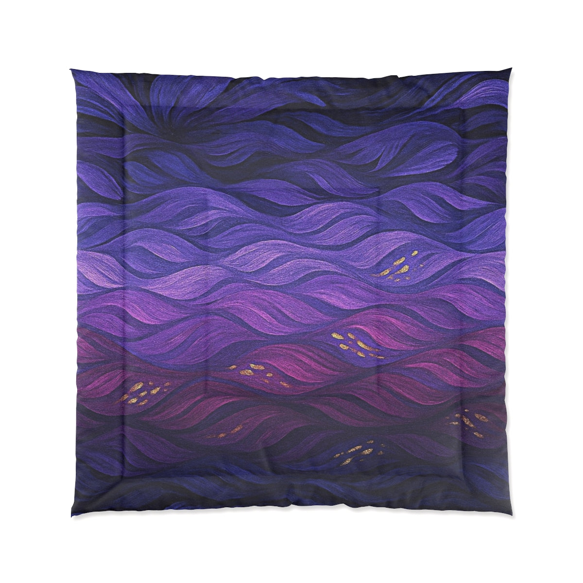Square comforter with dense, high-contrast wave forms in a vivid color blend. Size: 88" × 88"