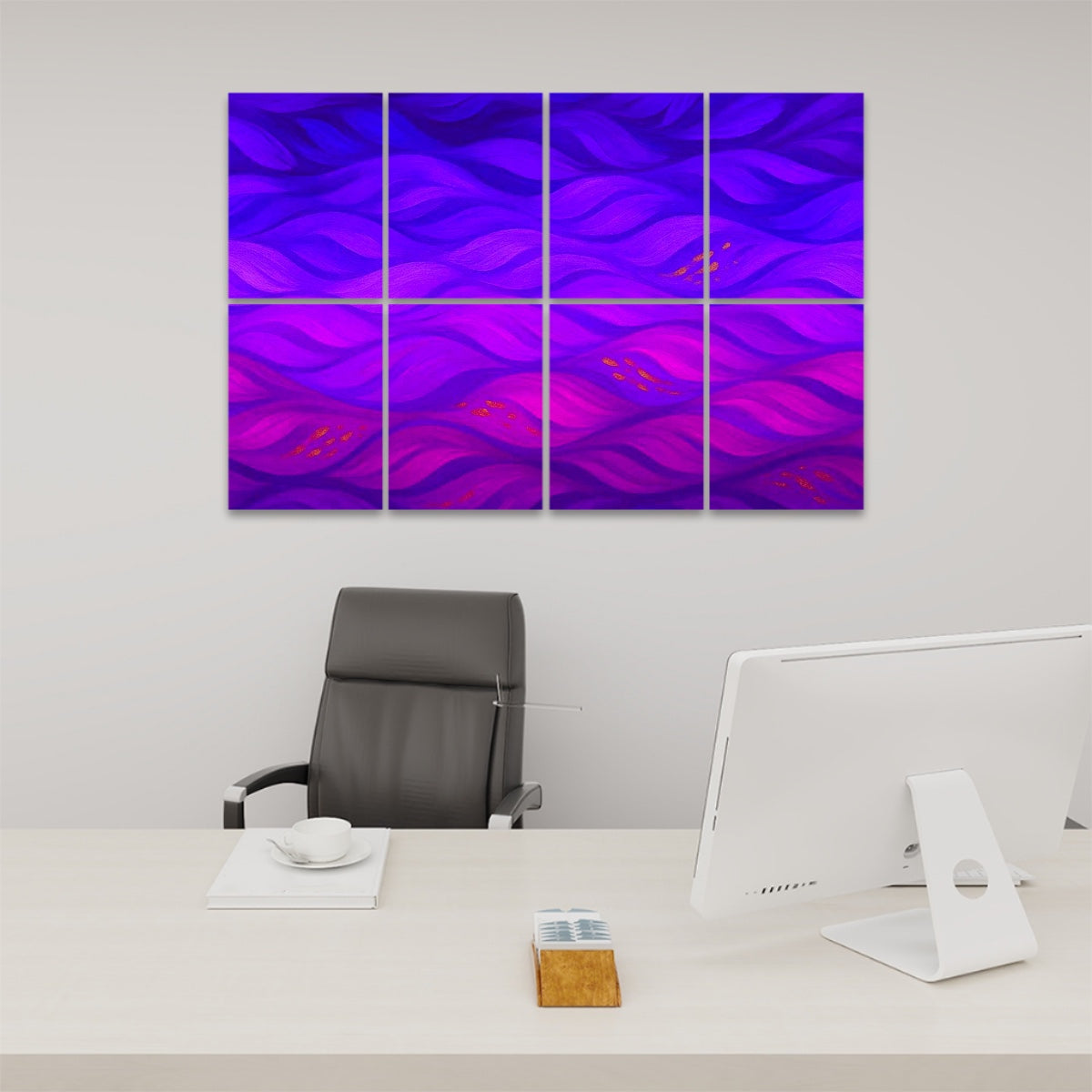 Vivid fuchsia, cobalt and deep indigo strokes converge in an avant-garde display, their high saturation and sculptural form making a bold statement