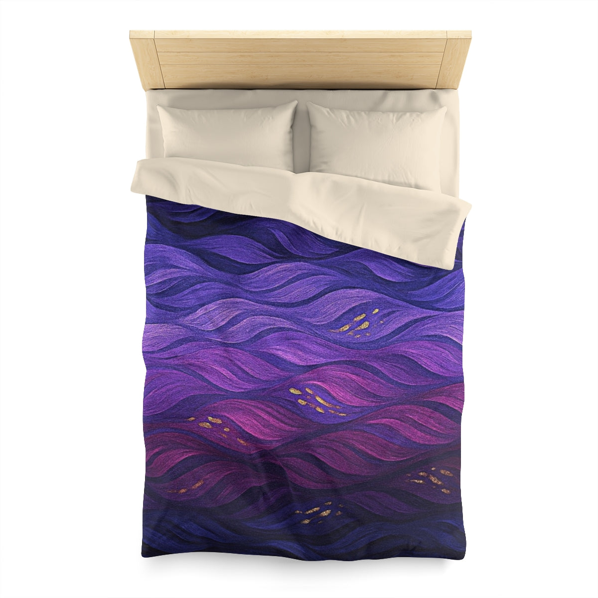 Twin size duvet cover in Technicolor with cream lining, blending deep indigo with flashes of violet, pink, and gold