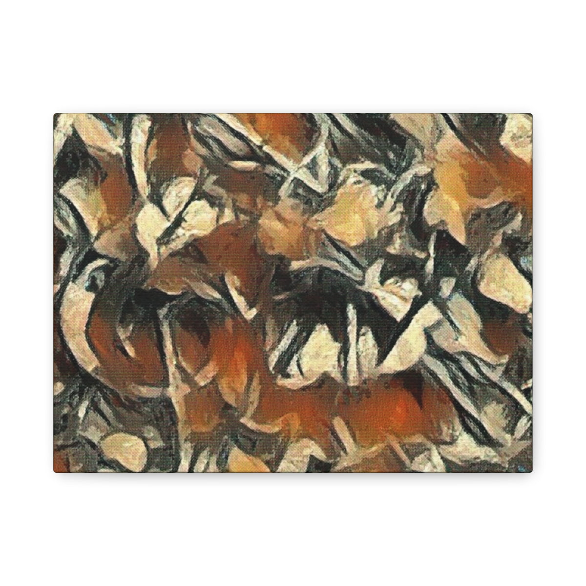 Rust-orange, cream, and tan tones pulse together like sediment in motion, abstracted and rhythmic
