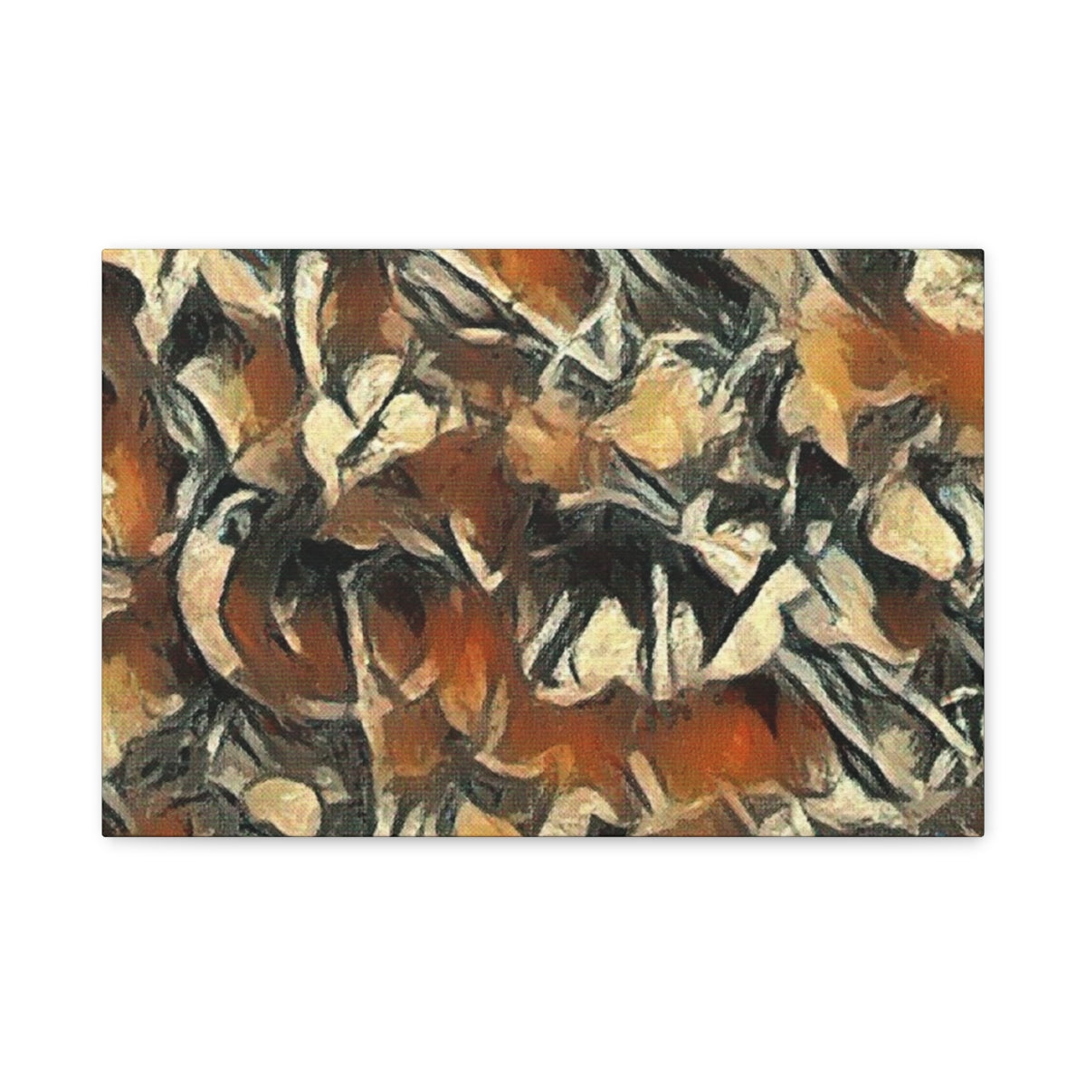 Rust-orange, cream, and tan tones pulse together like sediment in motion, abstracted and rhythmic