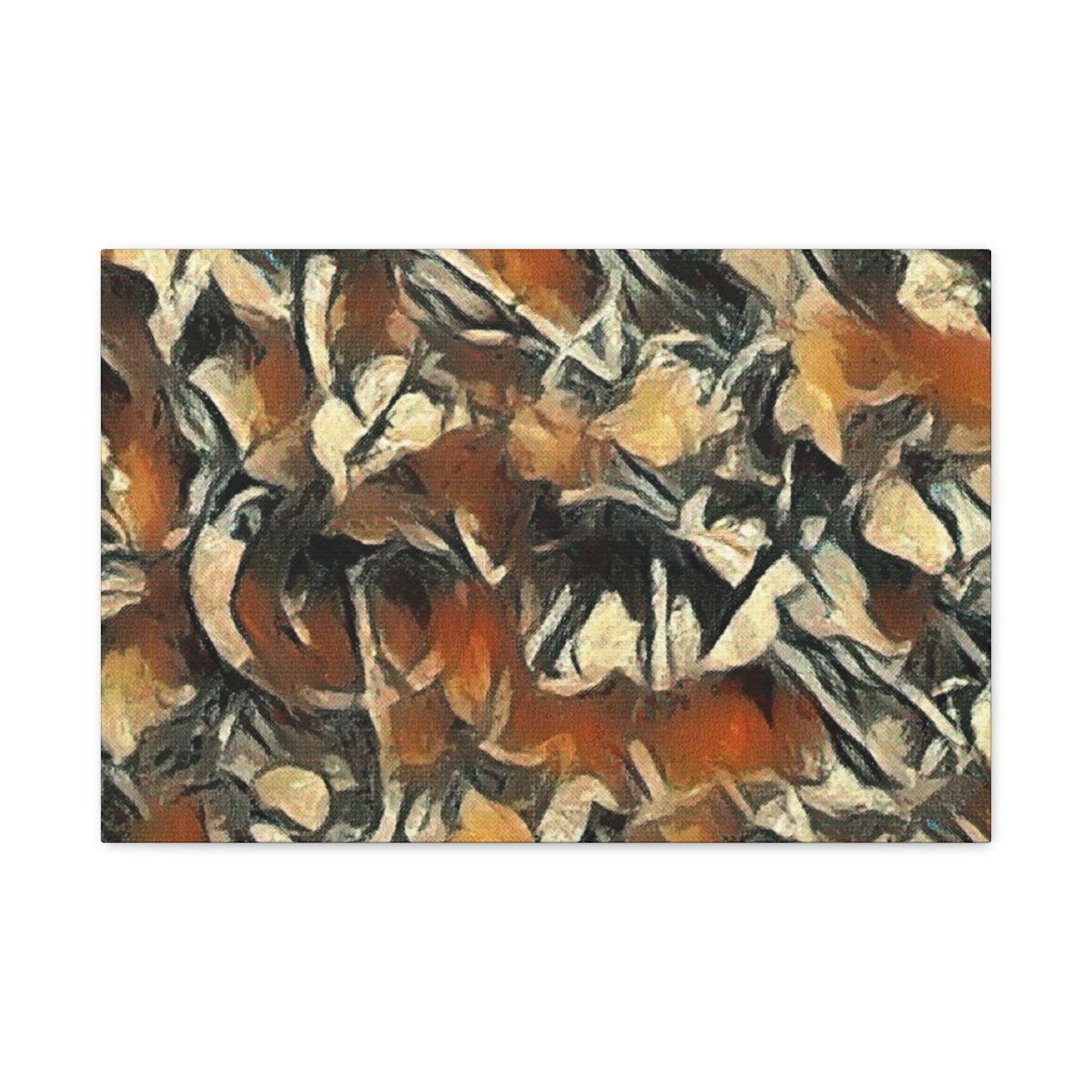 Rust-orange, cream, and tan tones pulse together like sediment in motion, abstracted and rhythmic