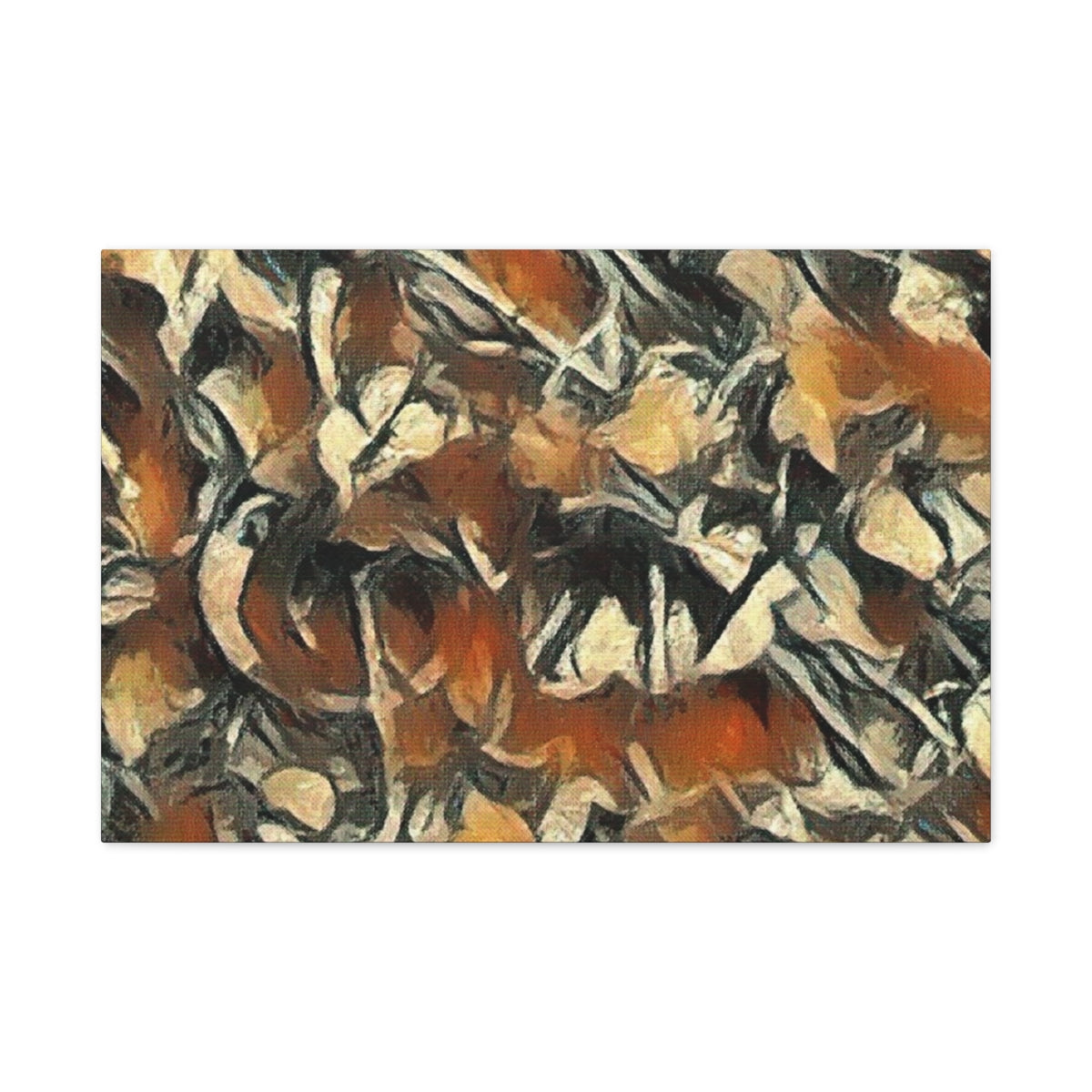 Rust-orange, cream, and tan tones pulse together like sediment in motion, abstracted and rhythmic