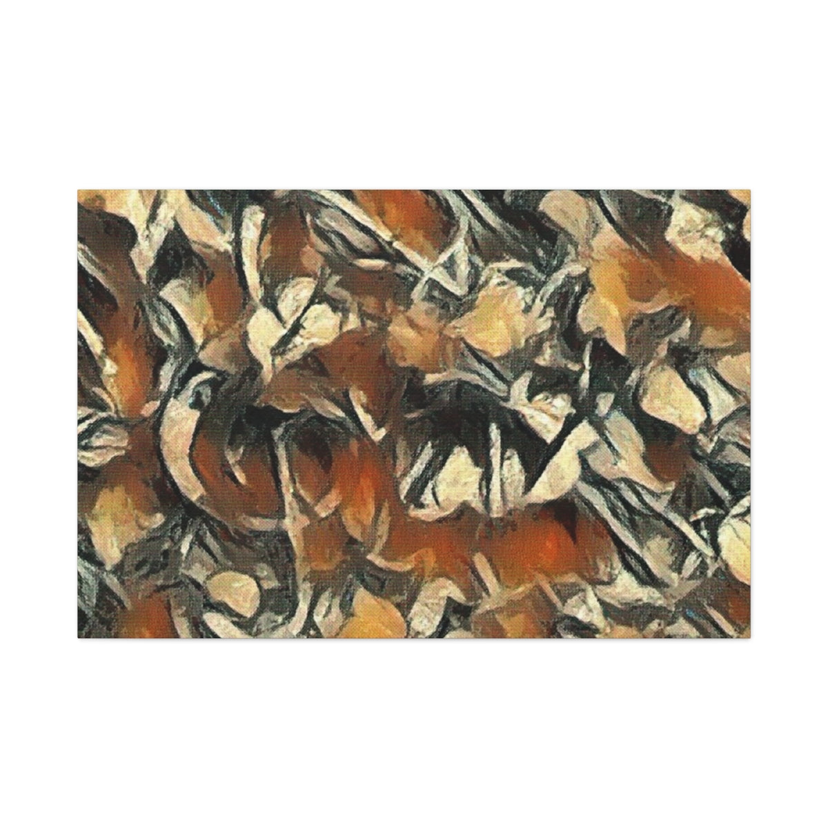 Rust-orange, cream, and tan tones pulse together like sediment in motion, abstracted and rhythmic