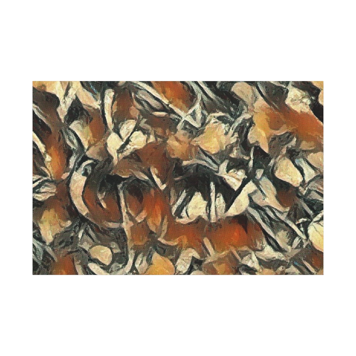 Rust-orange, cream, and tan tones pulse together like sediment in motion, abstracted and rhythmic