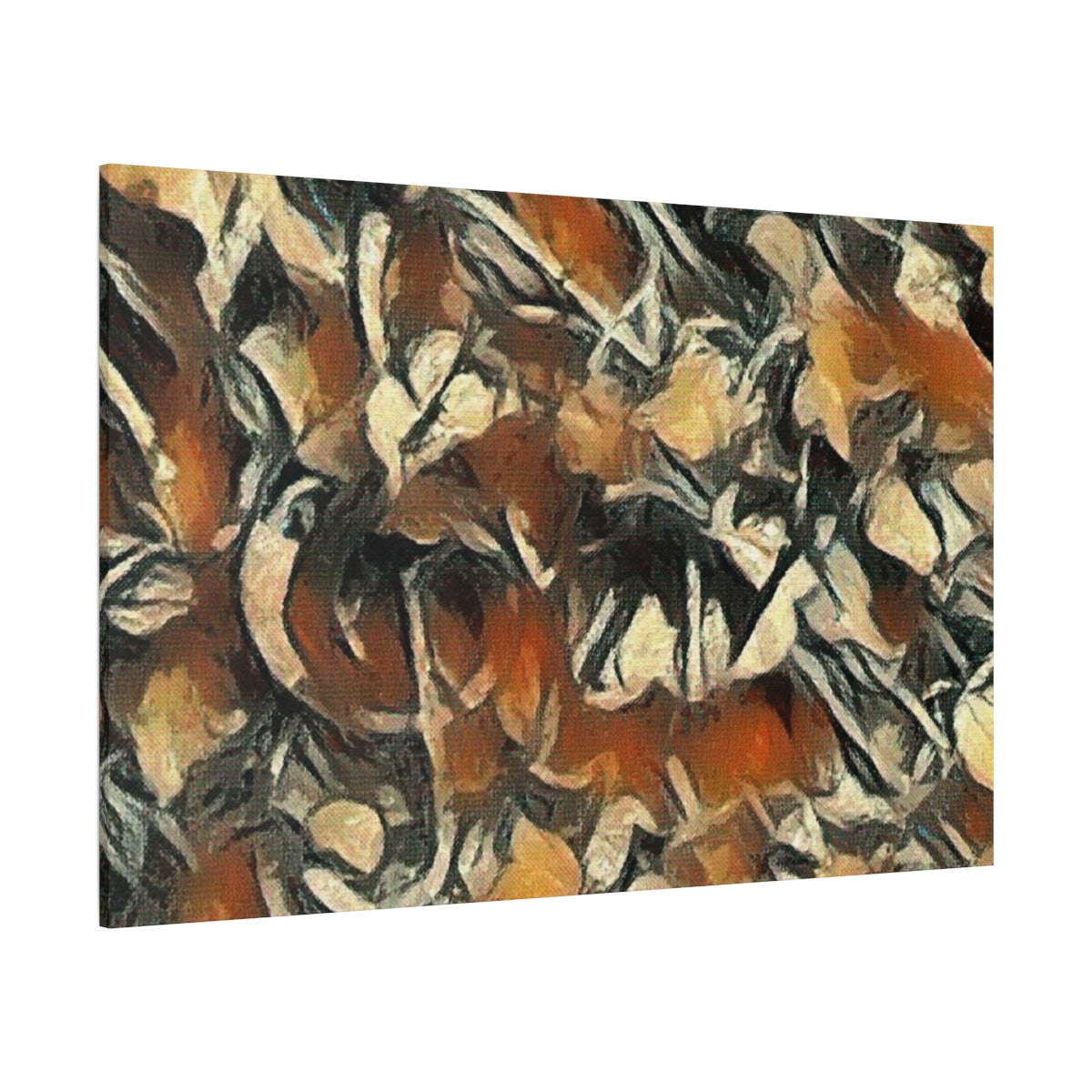 Rust-orange, cream, and tan tones pulse together like sediment in motion, abstracted and rhythmic - angled view