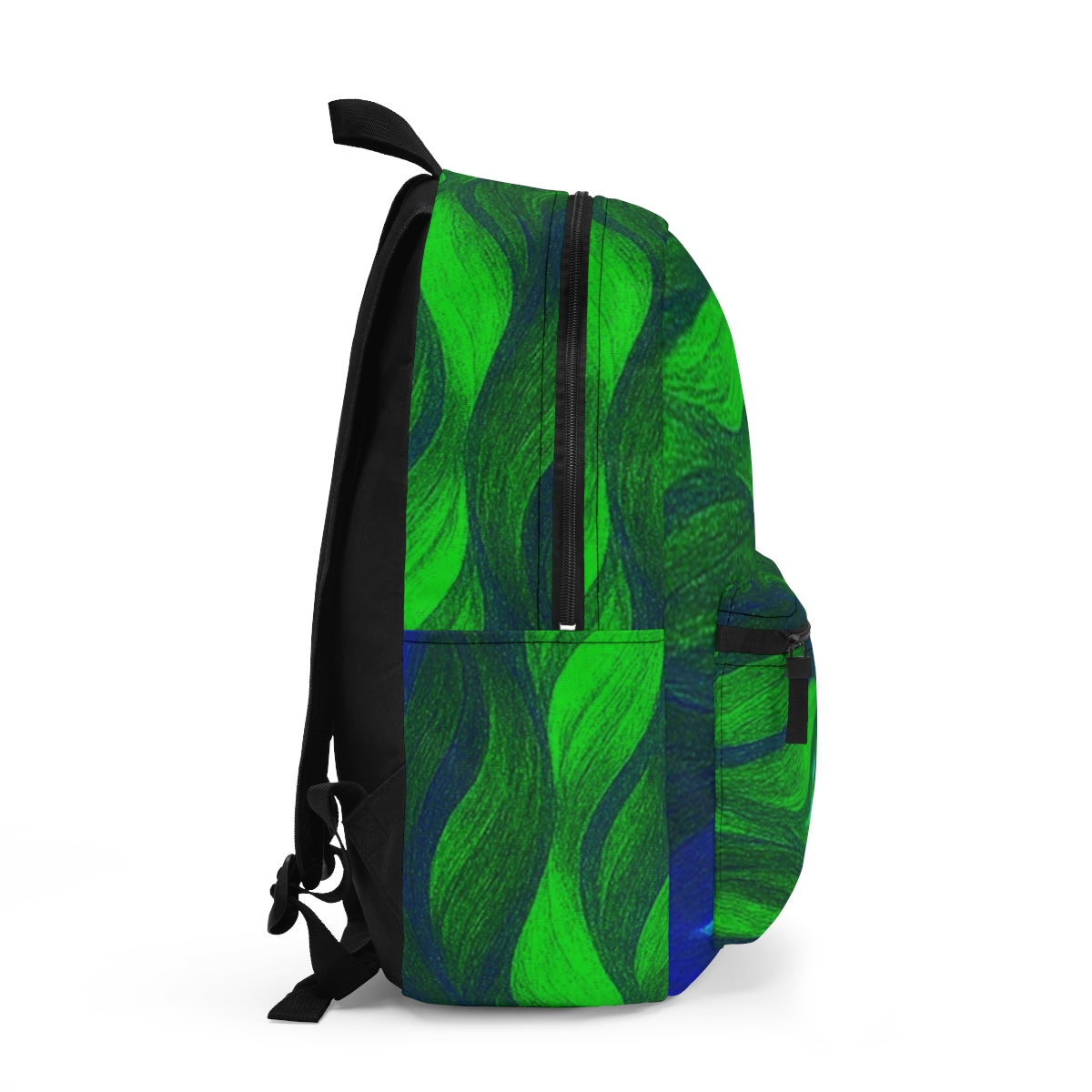 Right angle showing high-saturation green layers over darker teal undercurrents, maintaining the dynamic motion effect