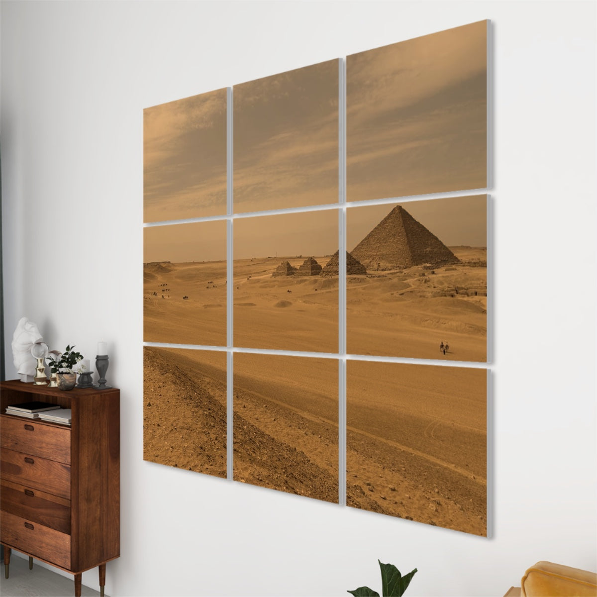 9 Decorative Sound Absorbing Wall Panel featuring Pyramid of Menkaure in Giza, size: 24''x24'', color: vintage