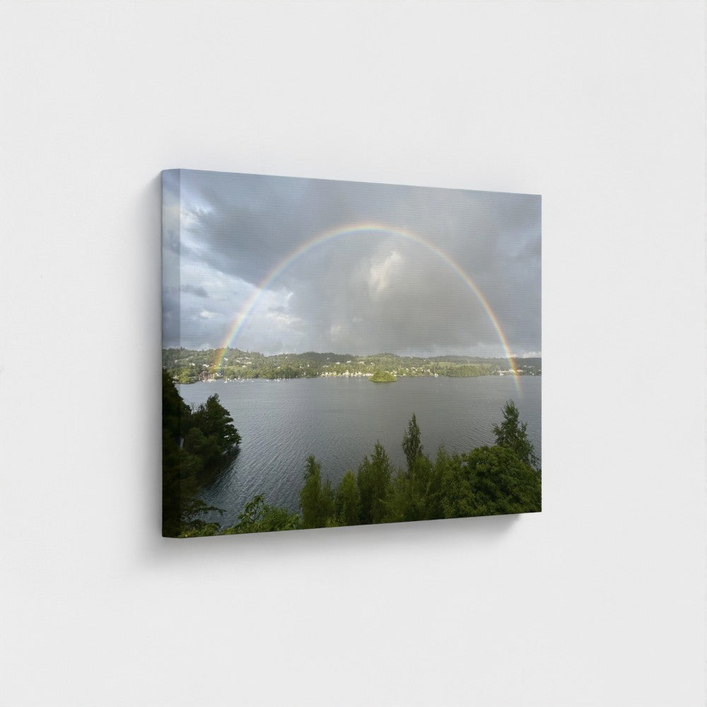 Windermere landscape wall decor featuring a rainbow over lake