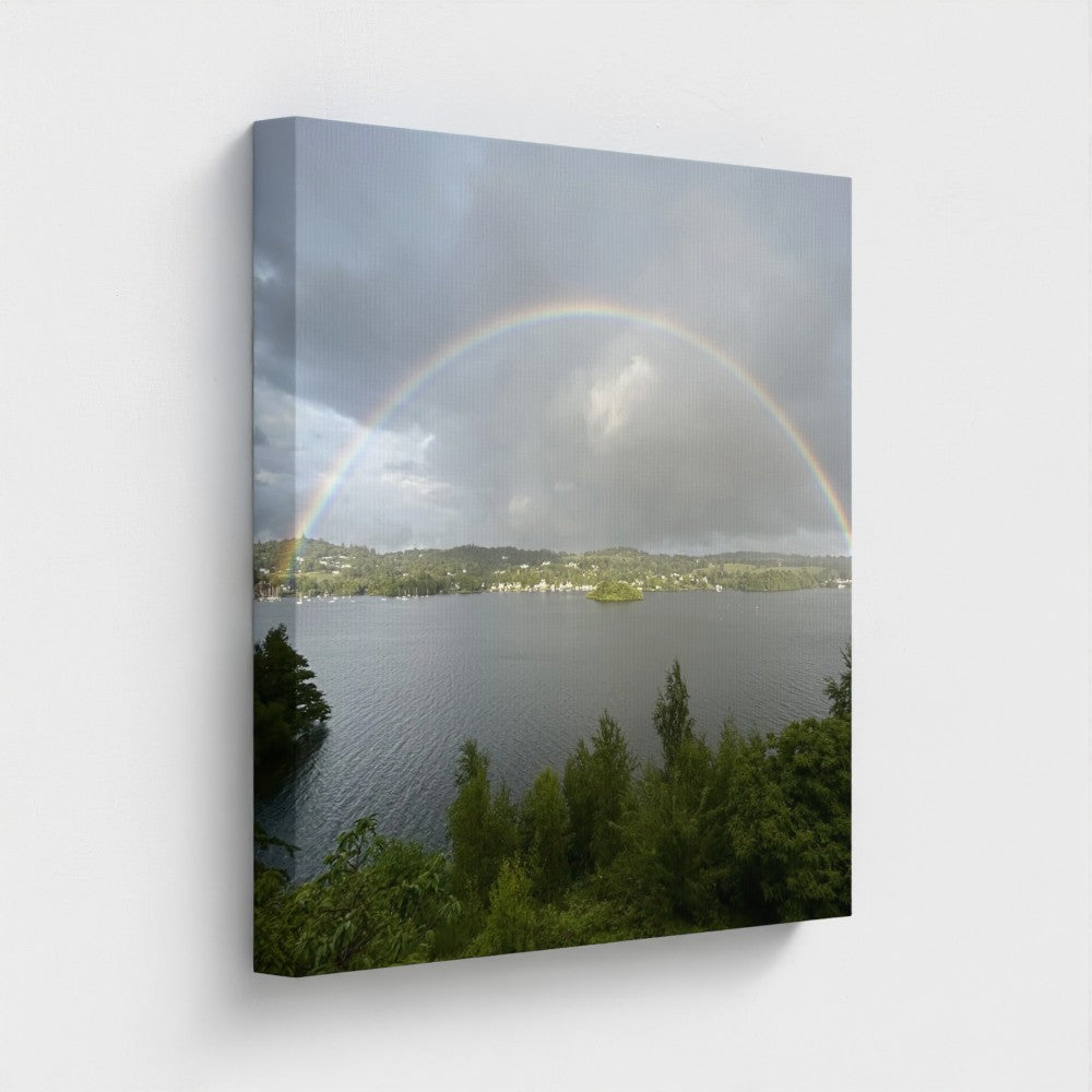 Papi's Canvas Windermere landscape wall decor featuring a lake view with a rainbow