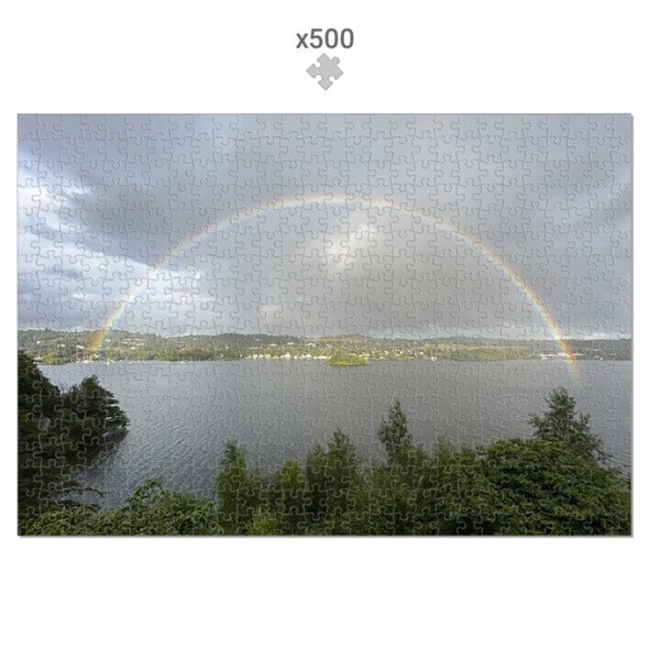 Landscape with Lake and Rainbow Jigsaw Puzzle featuring 500 pieces and scenic nature view