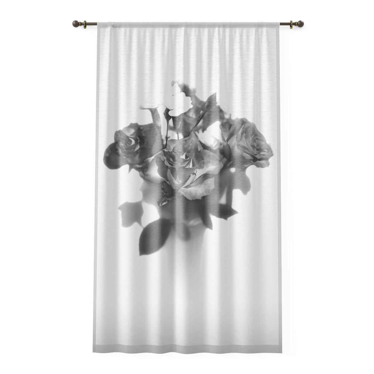 sheer window curtain featuring black and white picture of roses size: 50''x84'' 127x213cm