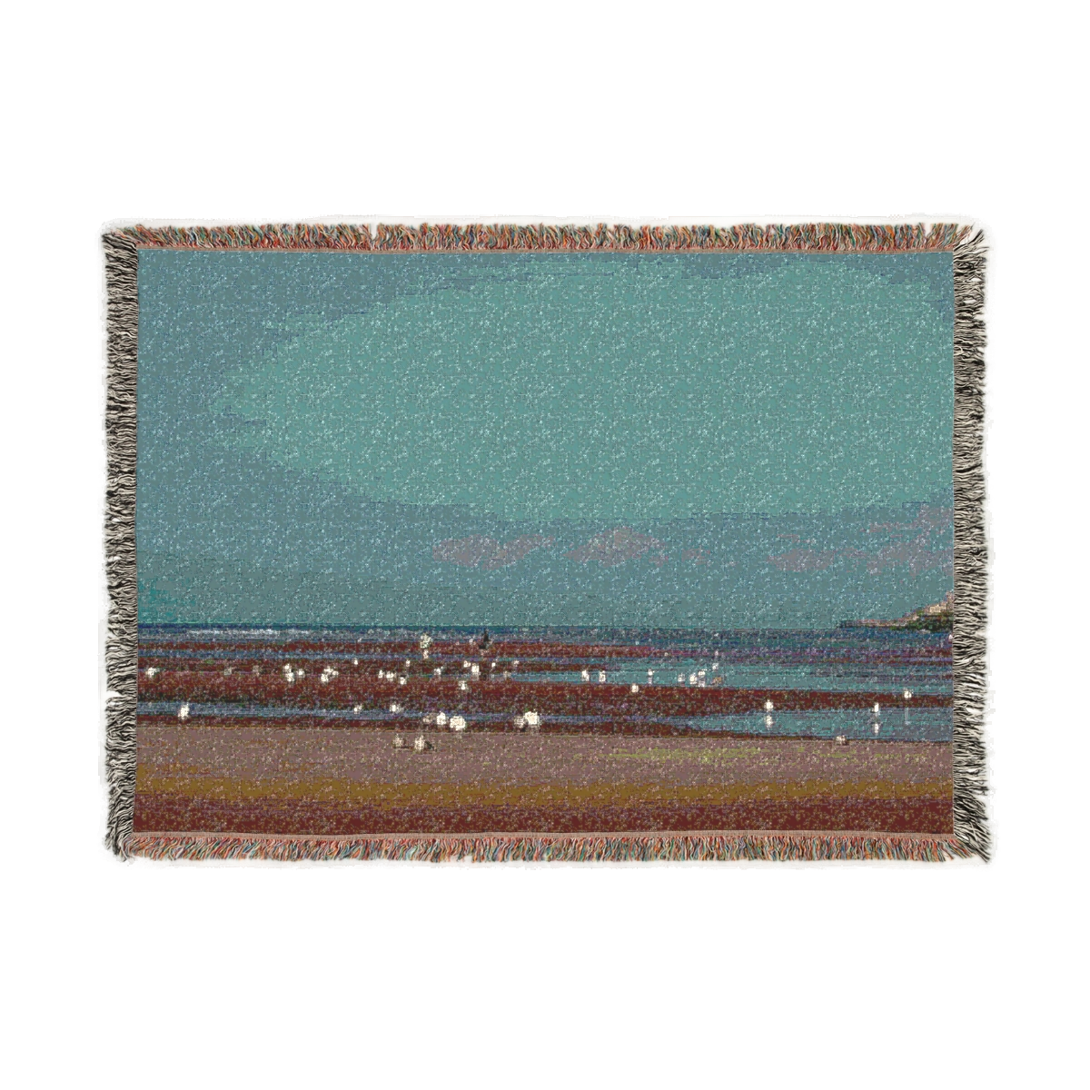 woven blanket featuring beach and seagulls in Blackpool size: 52''x37''