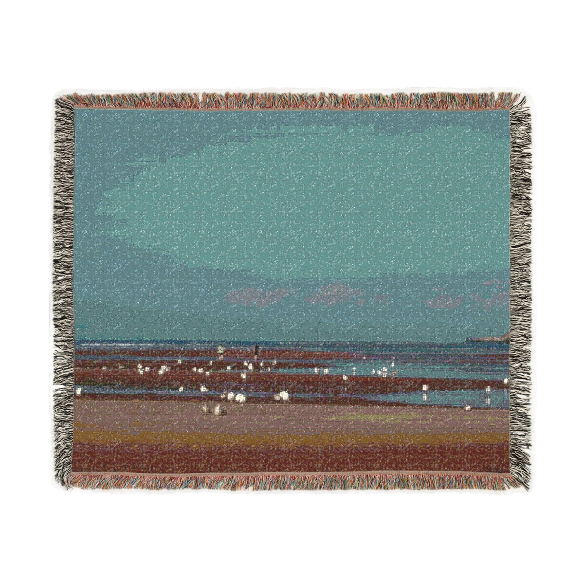 woven blanket featuring beach and seagulls in Blackpool size: 60''x50''