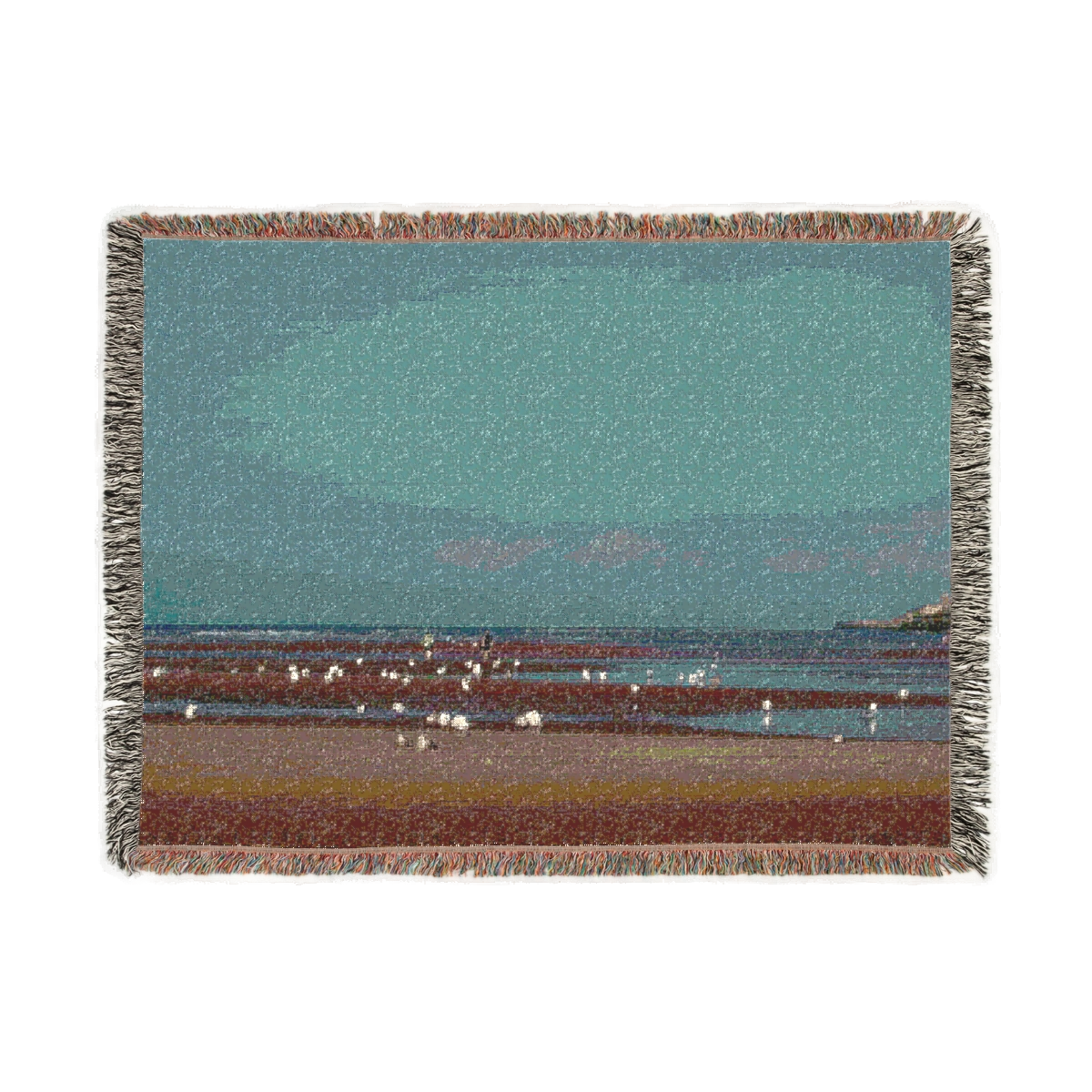 woven blanket featuring beach and seagulls in Blackpool size: 80''x60'