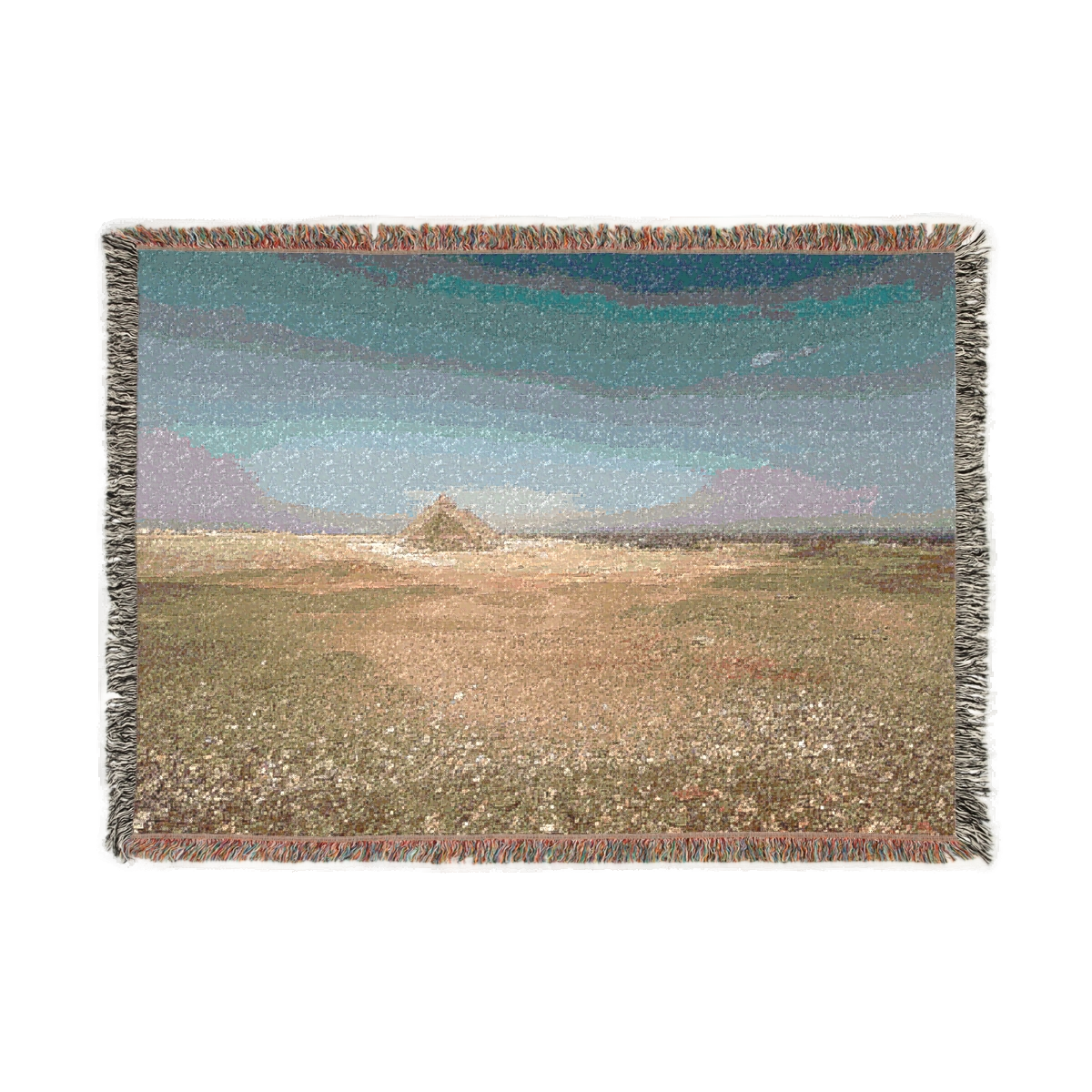 Woven blanket featuring Pyramids of Giza seen from large distance size: 52’’x37’’