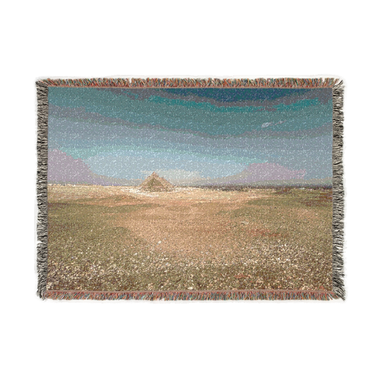 Woven blanket featuring Pyramids of Giza seen from large distance size: 52’’x37’’