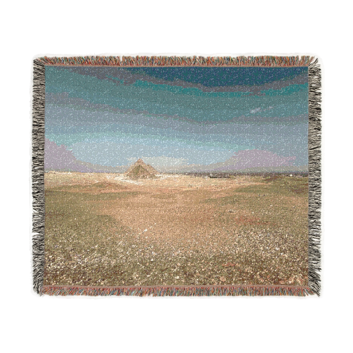 Woven blanket featuring Pyramids of Giza seen from large distance size: 60’’x50’’