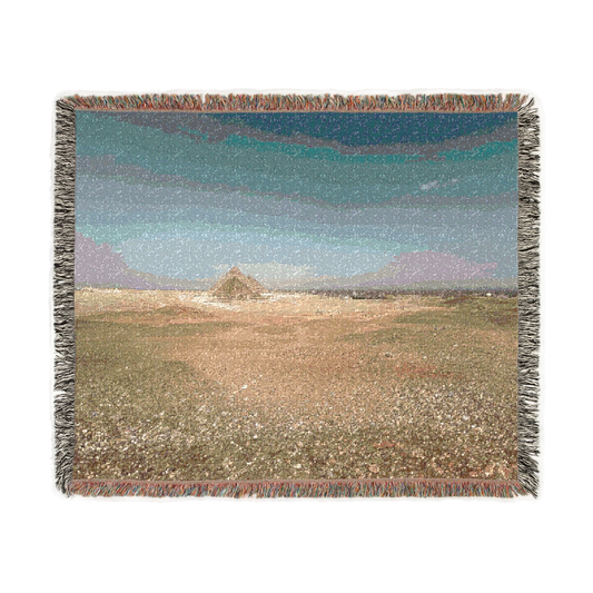 Woven blanket featuring Pyramids of Giza seen from large distance size: 60’’x50’’