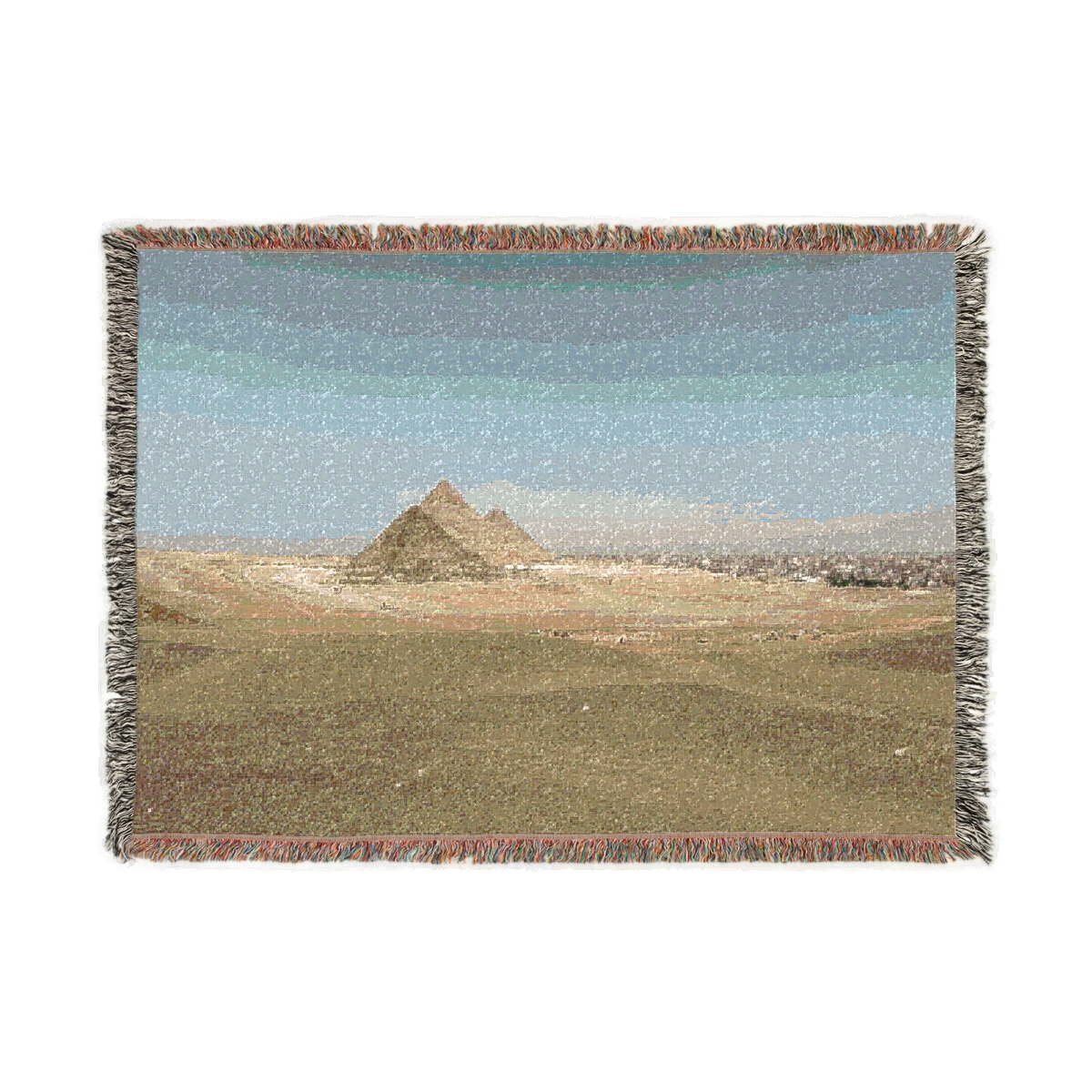 woven blanket featuring desert blue sky and pyramids of Giza size: 52''x37''